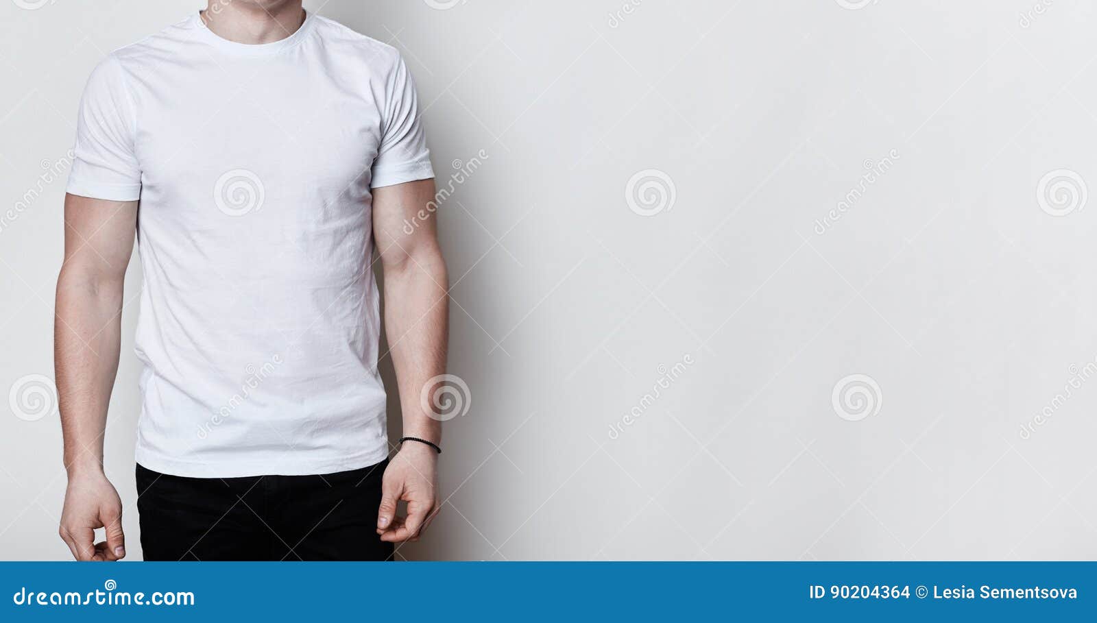 A Portrait of a Man Having Athletic Body Wearing Blank White T-shirt Standing White Background with Copy Space for Your Adverti Stock Photo - Image of background, hand: 90204364