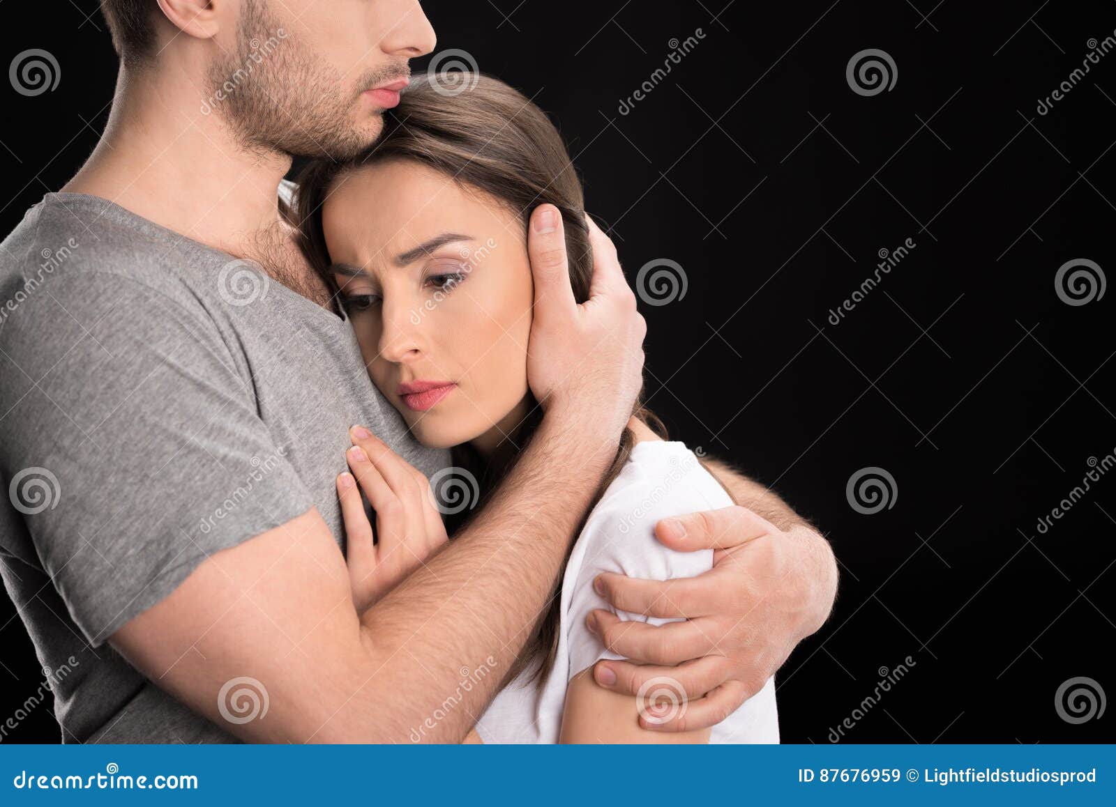Portrait Of Man Hugging Upset Woman Stock Image Image Of Cropped 