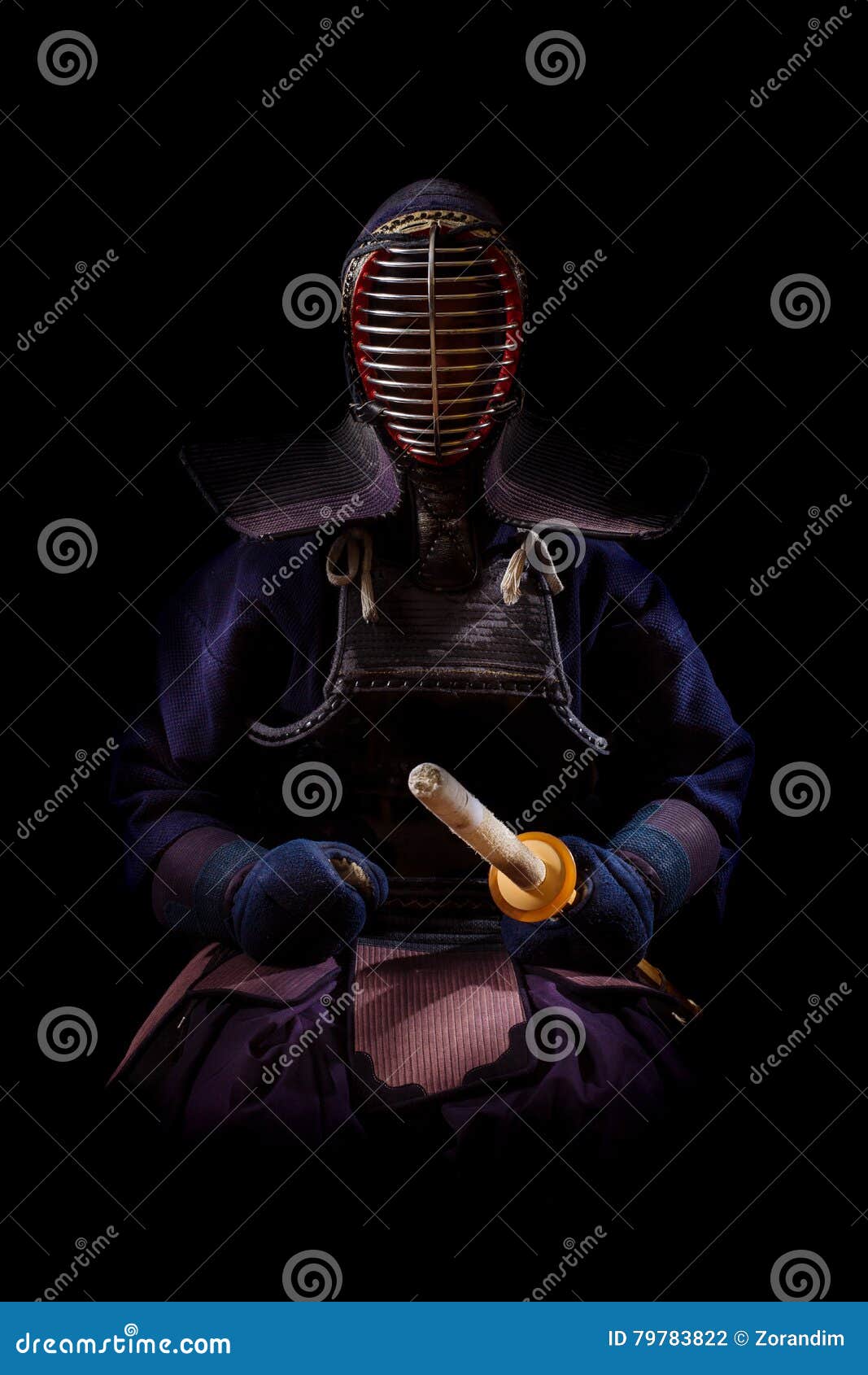 Portrait Of Kendo Fighter With Bokuto. Traditional Japanese Martial Art