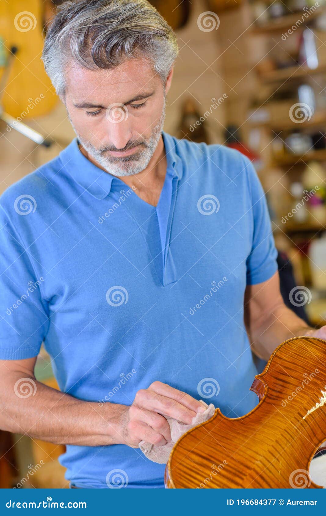 Portrait Man Polishing Violin Stock Image Image of brown, orchestra