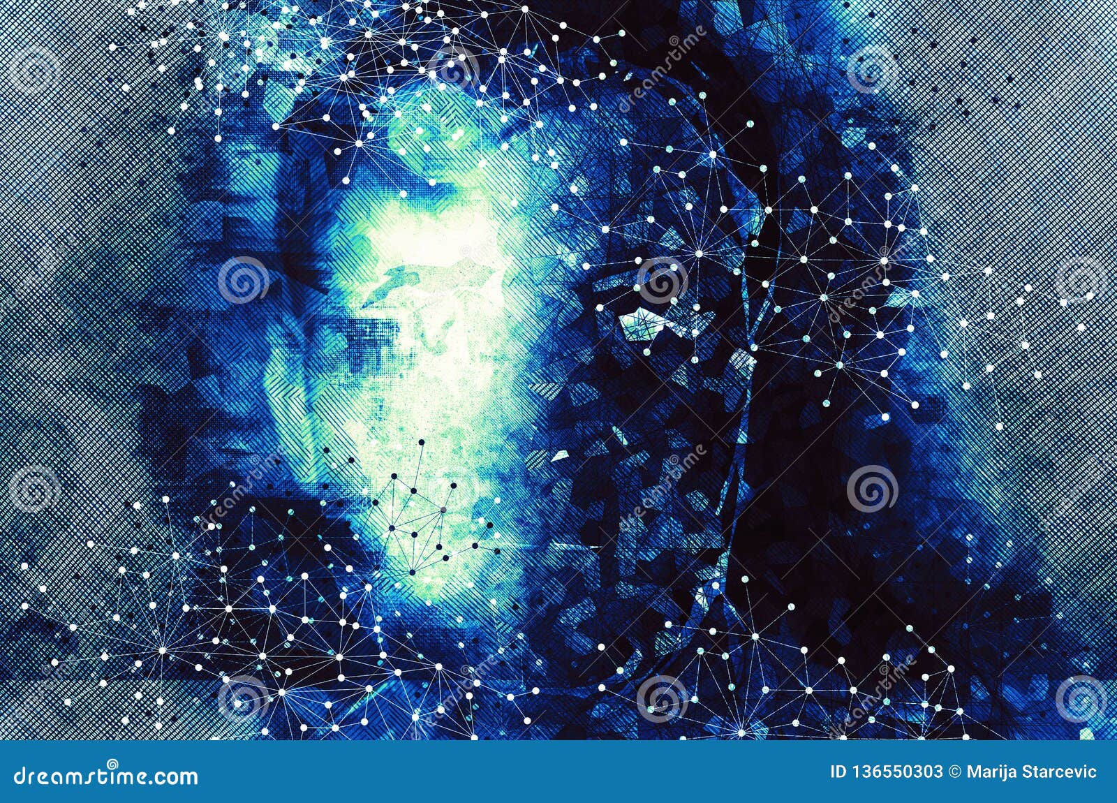 portrait of a man with polygonal s , ciborg look - artificial intelligence and mind concept