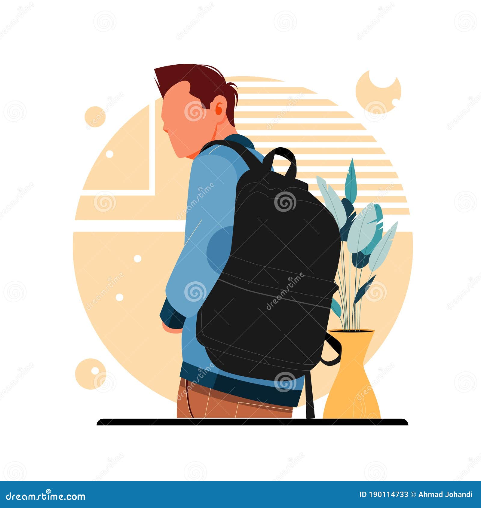 Portrait of Man Posing with His Bag, Flat Design Concept, Vector ...