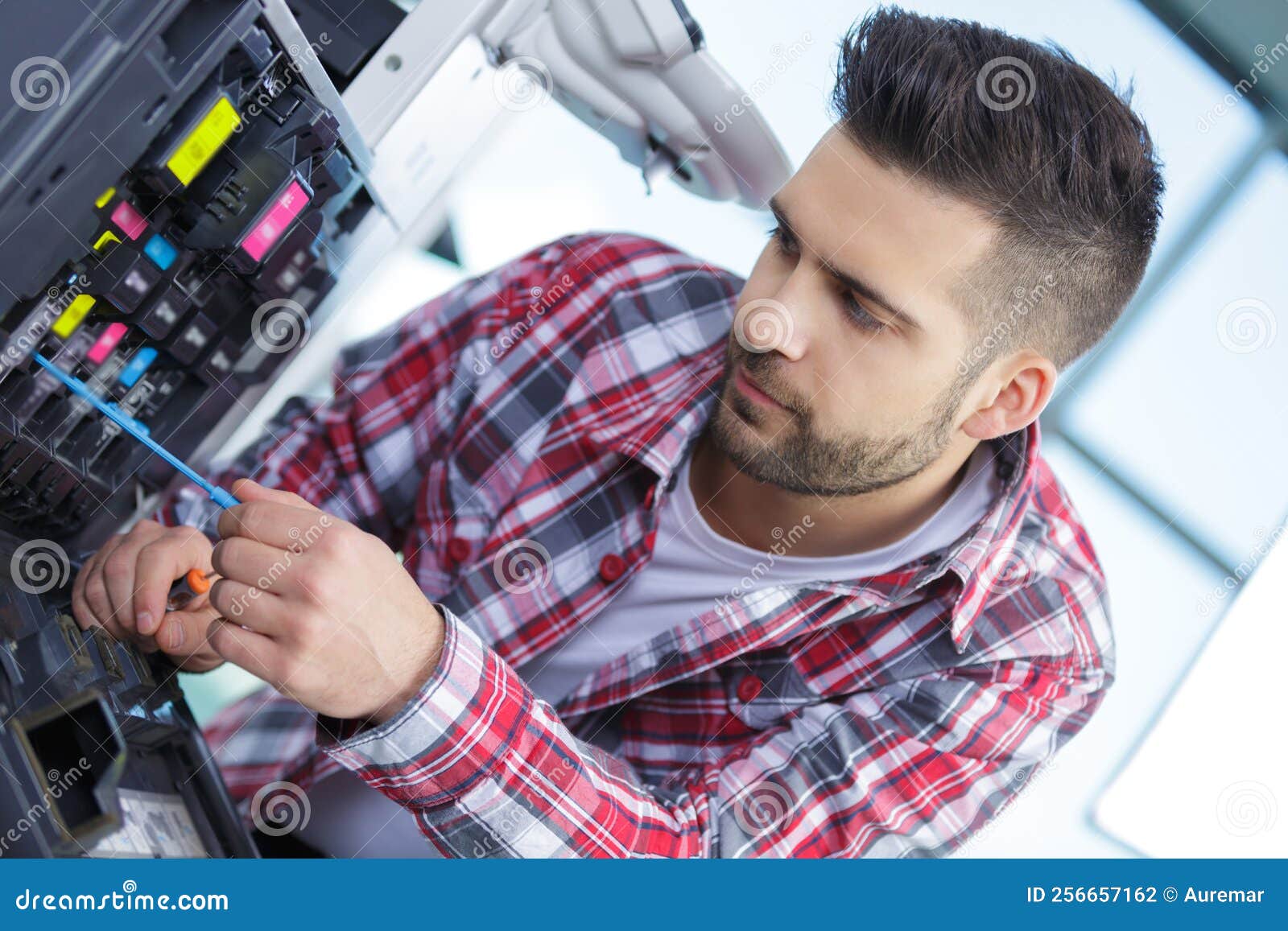 Portrait Man Servicing Photo Copier Stock Photo Image of color