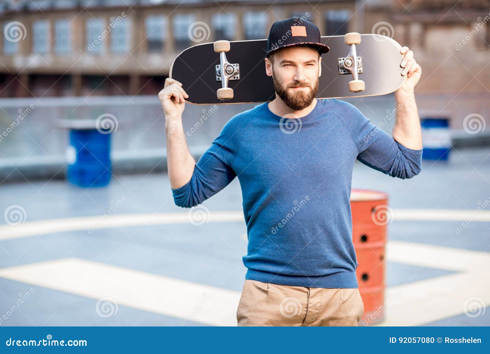 Portrait of a Man with Skateboard Stock Photo - Image of teenage ...