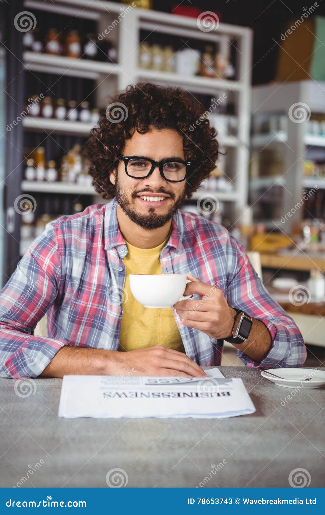Portrait of Man Smiling while Having Coffee Stock Image Image of
