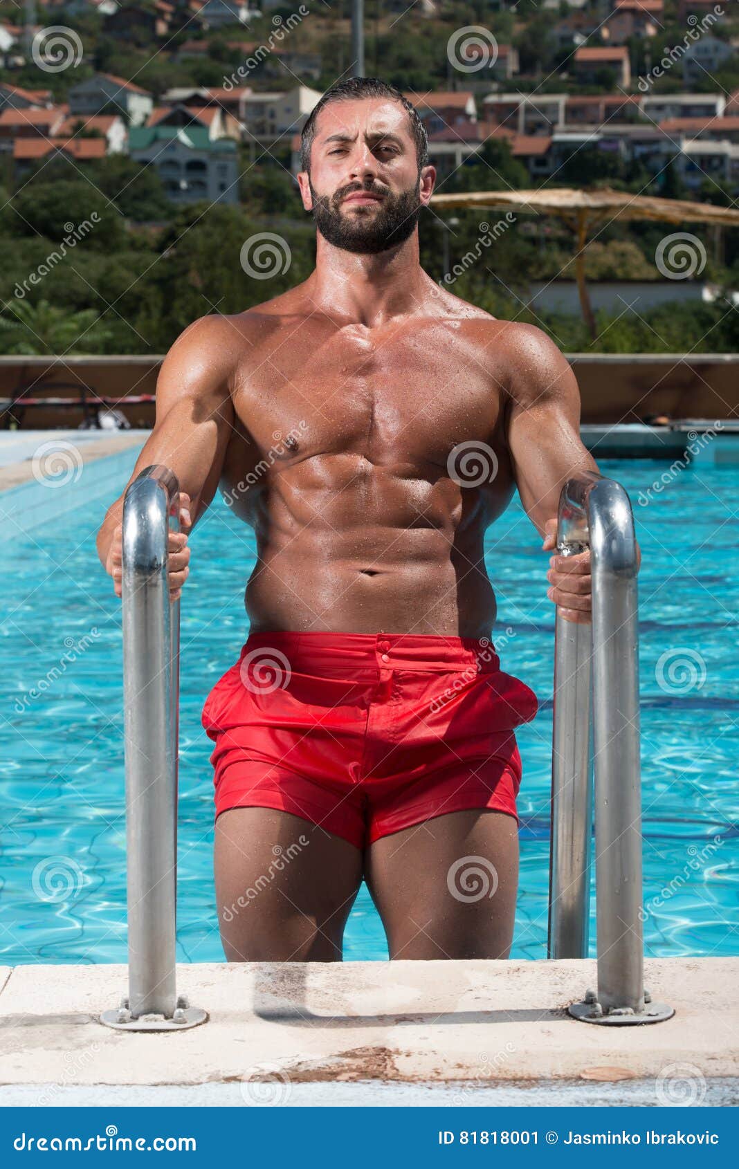 Portrait Of A Man In Swimming Pool Stock Image - Image Of Fashion, Adult 81818001-3621