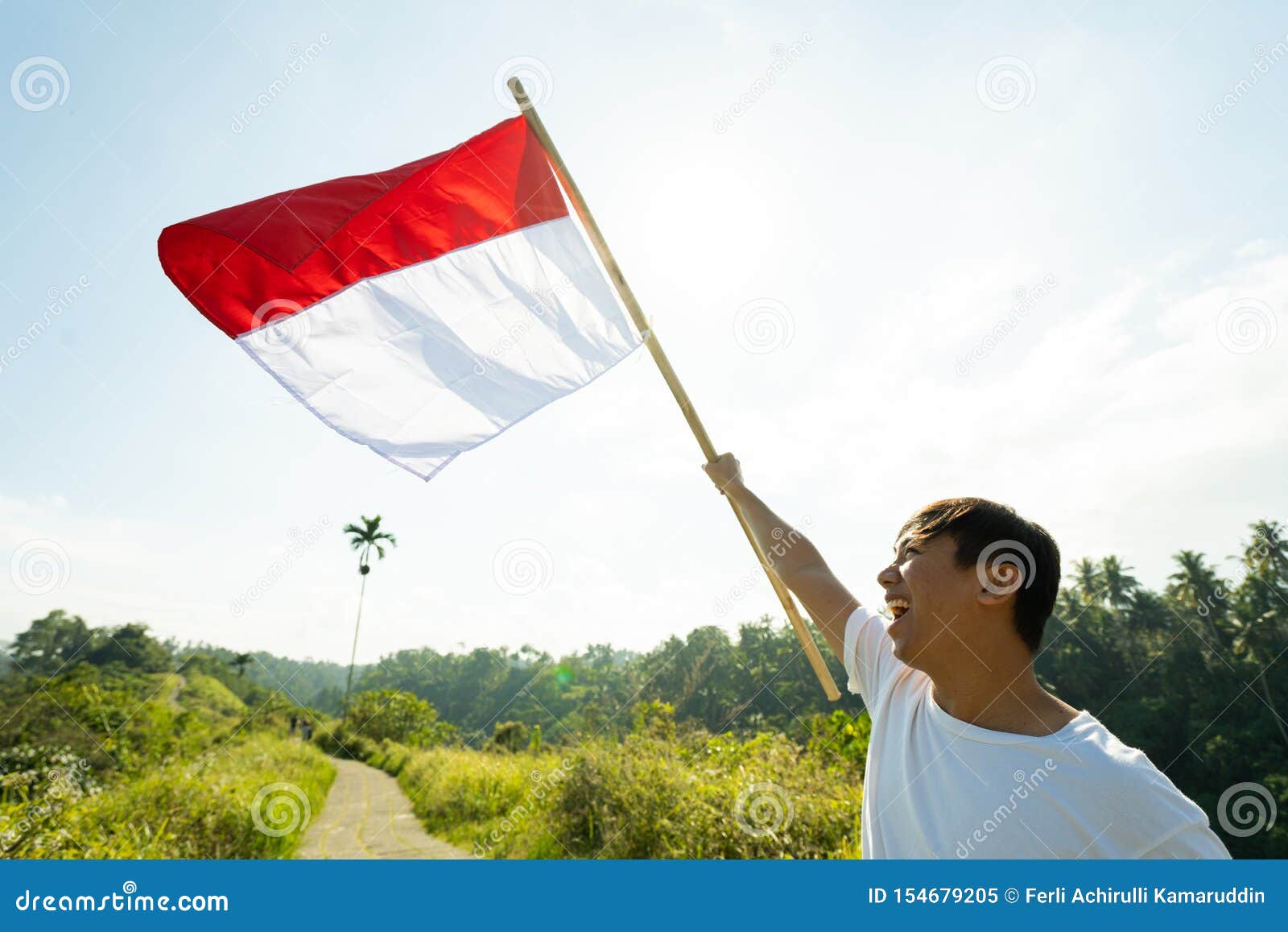 Asian Male with Indonesian Flag Celebrating Independence Day Stock ...