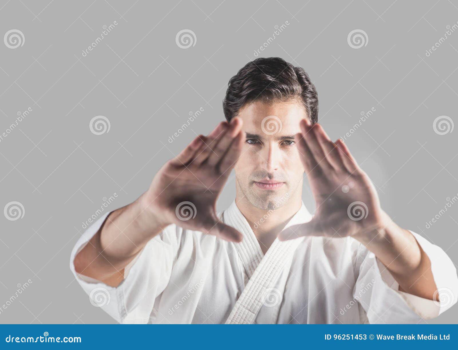 Portrait of Martial Arts Man with Grey Background Stock Image Image