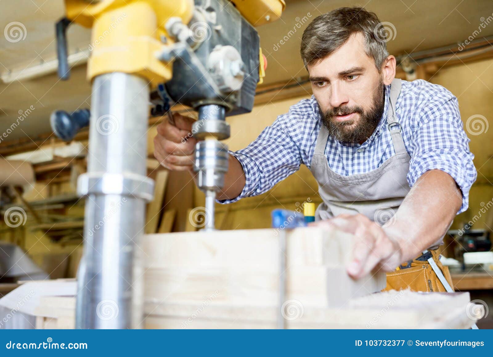 Carpenter Working in Joinery Shop Stock Image Image of making, wooden 103732377