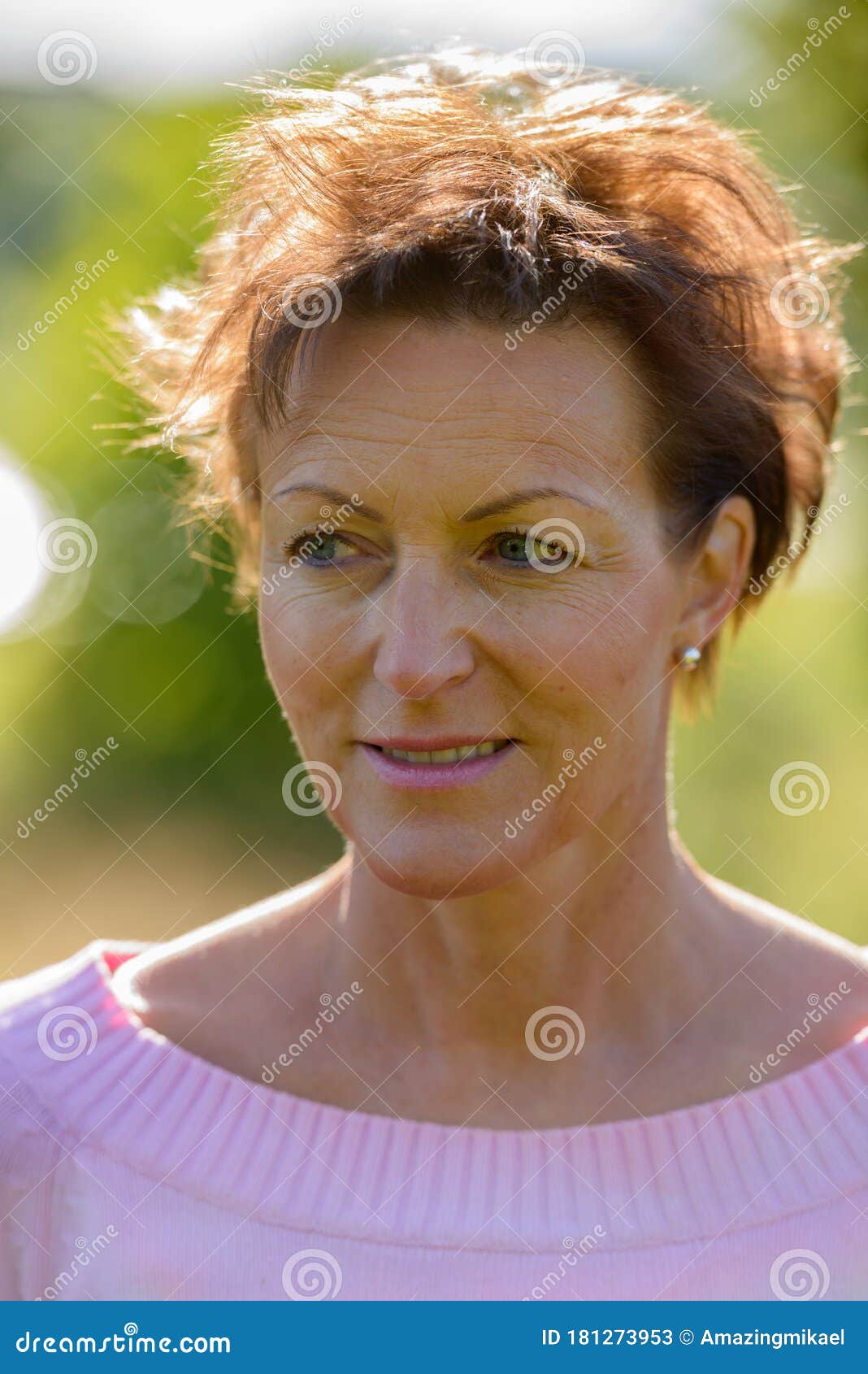 Face Of Happy Mature Beautiful Woman Thinking Outdoors Stock Image Image Of Leisure