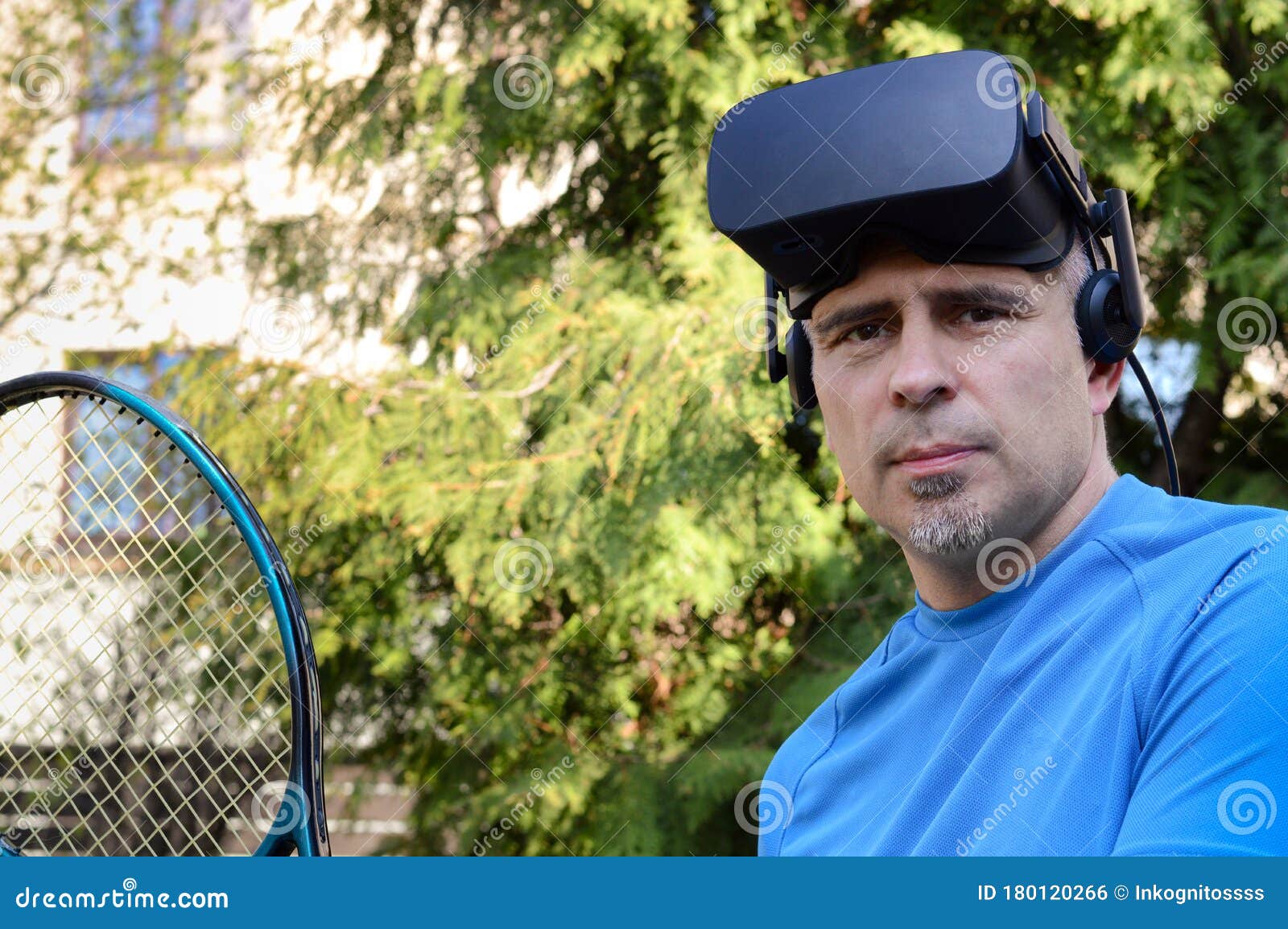 Portrait of a Man with a Virtual Reality Headset Stock Photo Image of
