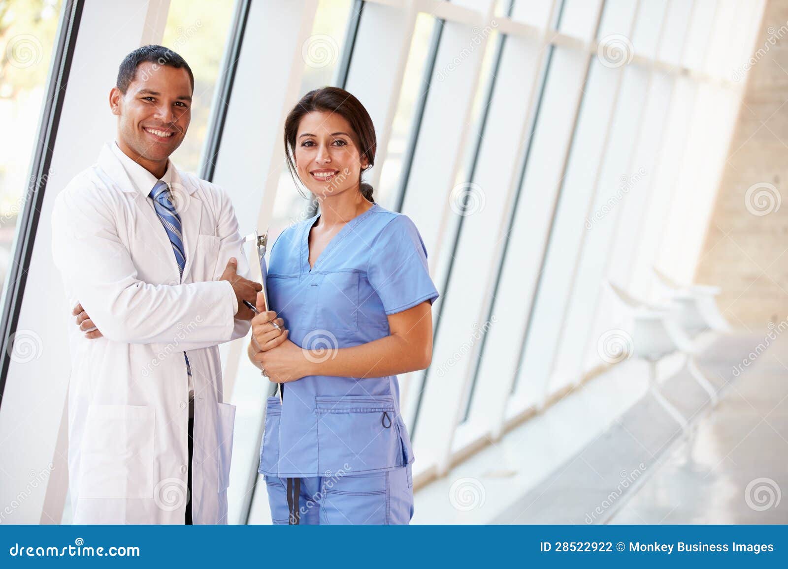 portrait of medical staff in corridor of hospital