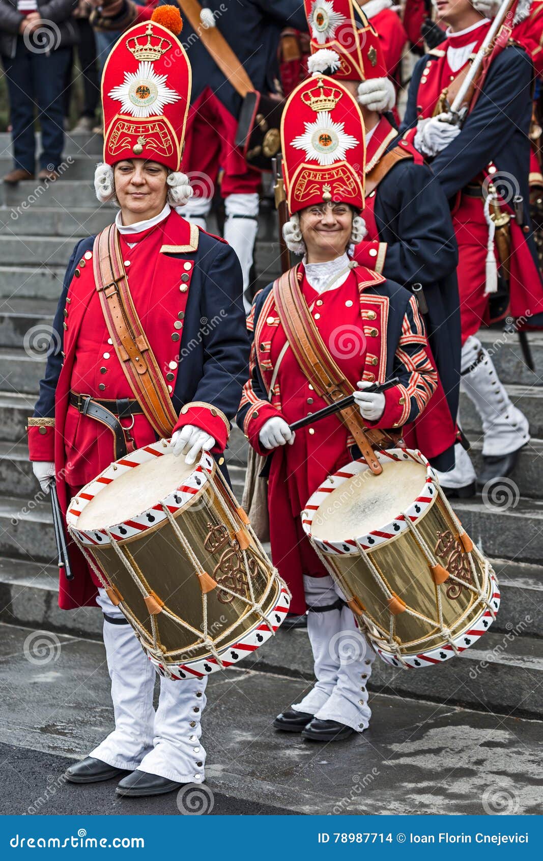 Portrait of Medieval Soldiers Women Drummers on the Street Editorial ...