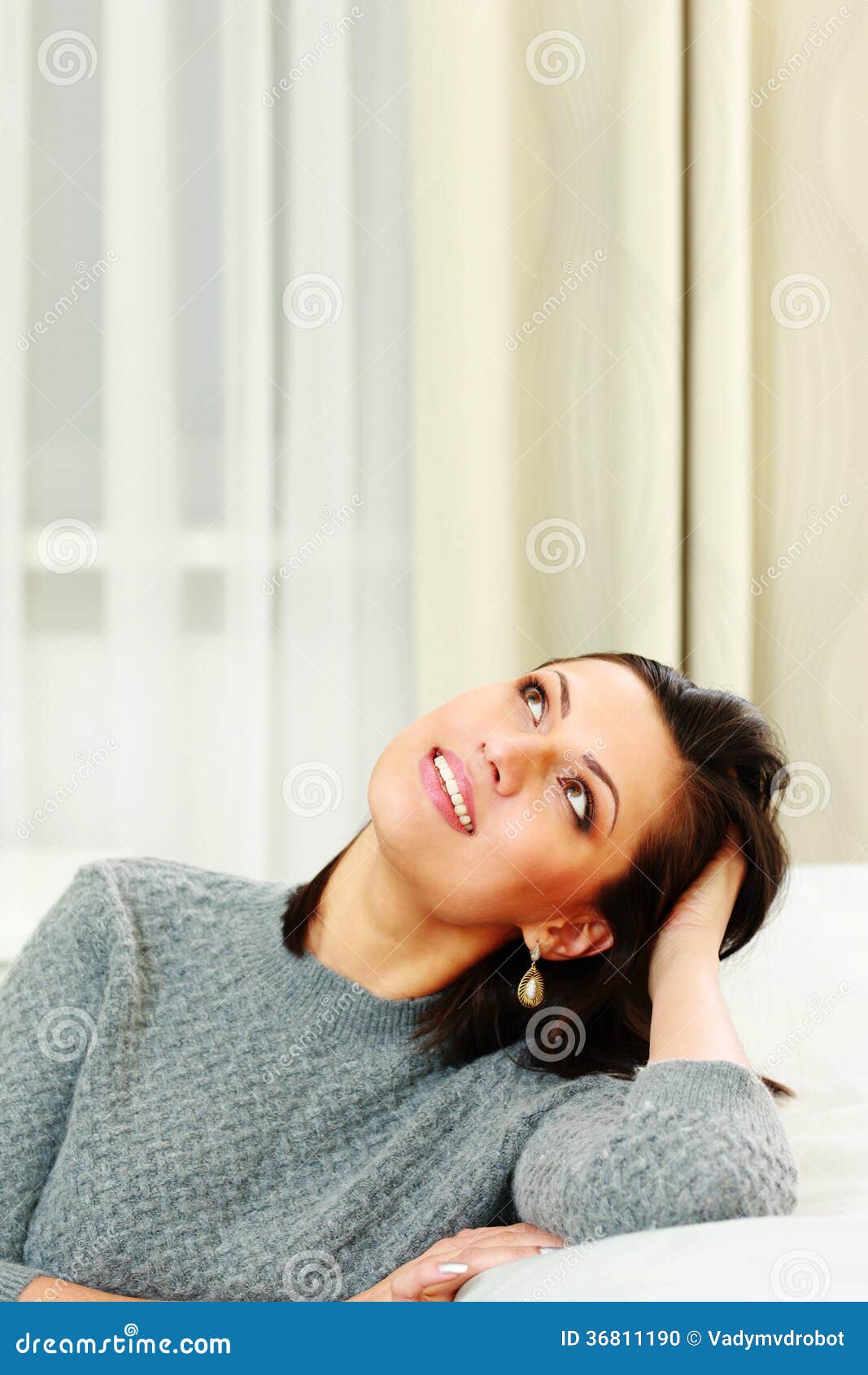 Portrait of a Middle-aged Smiling Woman Lookin Up Stock Photo - Image ...