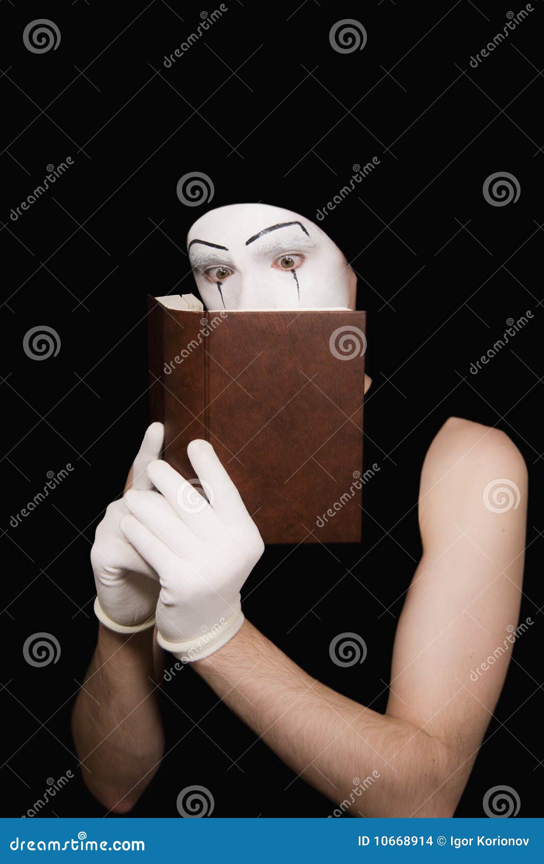 Portrait Of Mime In White Gloves With The Book Stock Photo Image of