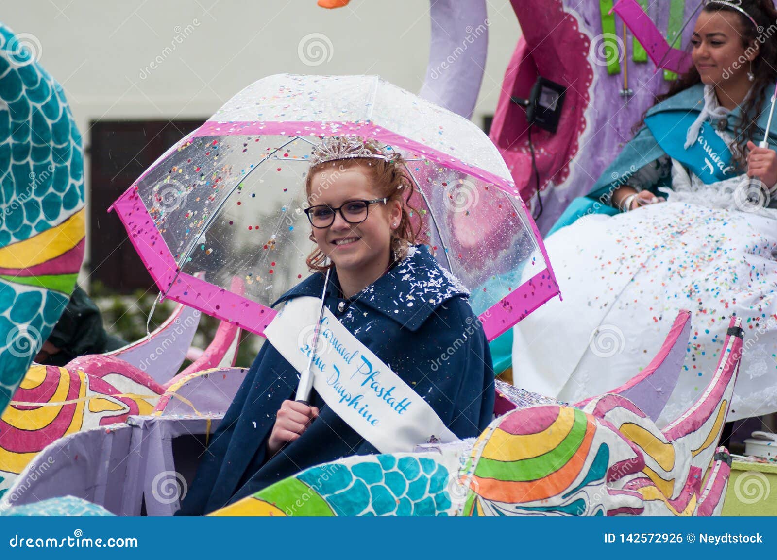 Portrait of Miss Carnaval Smiling with Umbrella during the Parade in ...