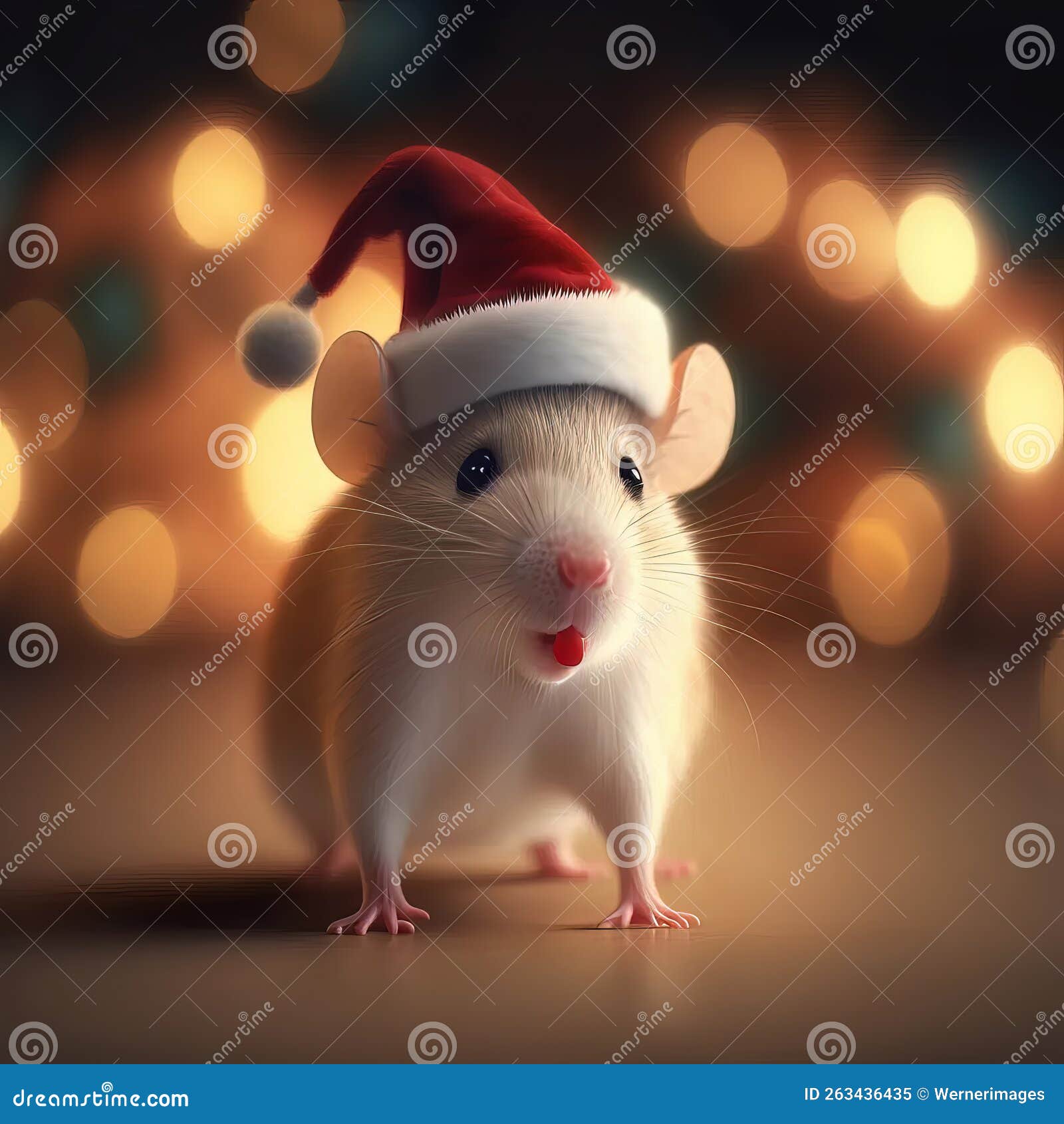 Portrait of Mouse with Santa Hat Illustration Generated by AI Stock