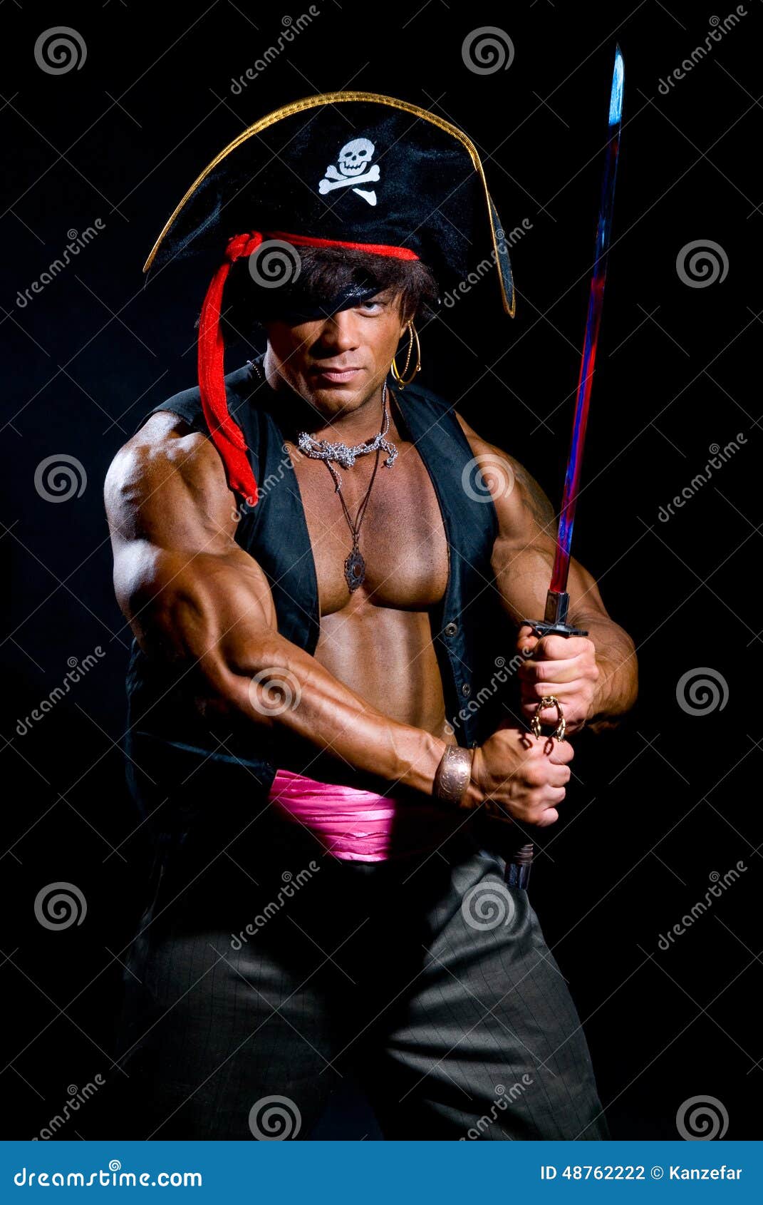 Shirtless pirate costume