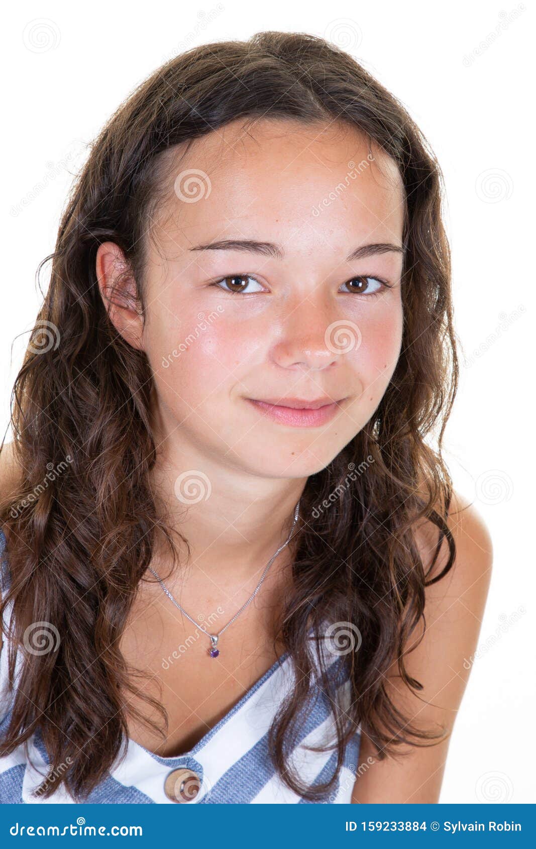 Portrait of a Normal Girl Smiling Posing on White Background Stock ...