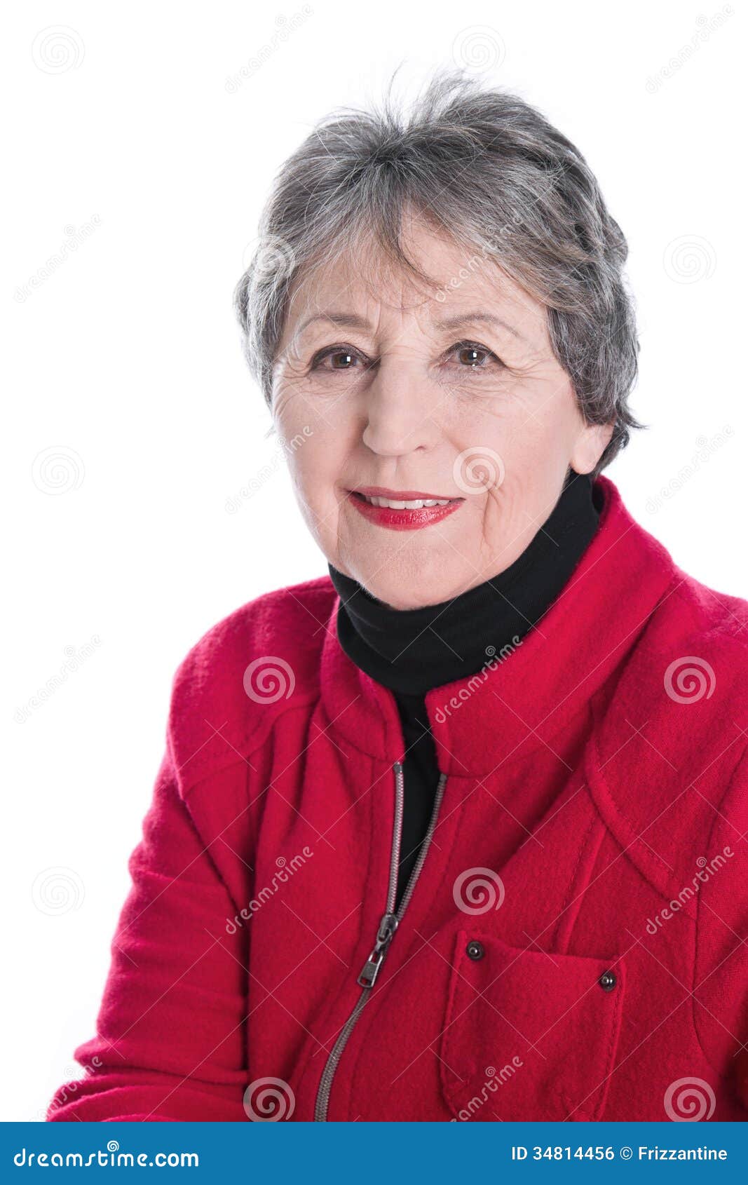 Portrait Of Old Lady With Grey Hair In Red Jacket Isolated On White Background Stock Photo Image Of Hair Lonely