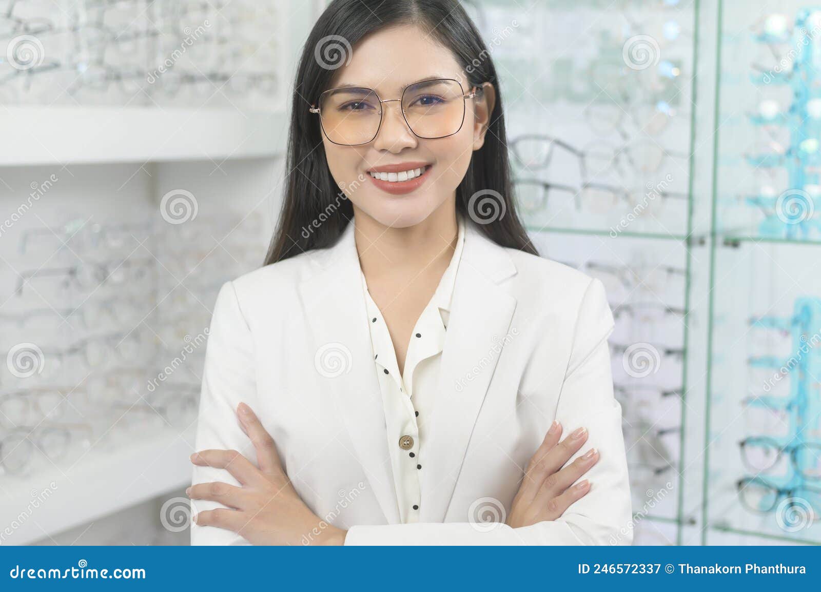 Portrait of Ophthalmologist in Optical Center, Eyecare Concept Stock