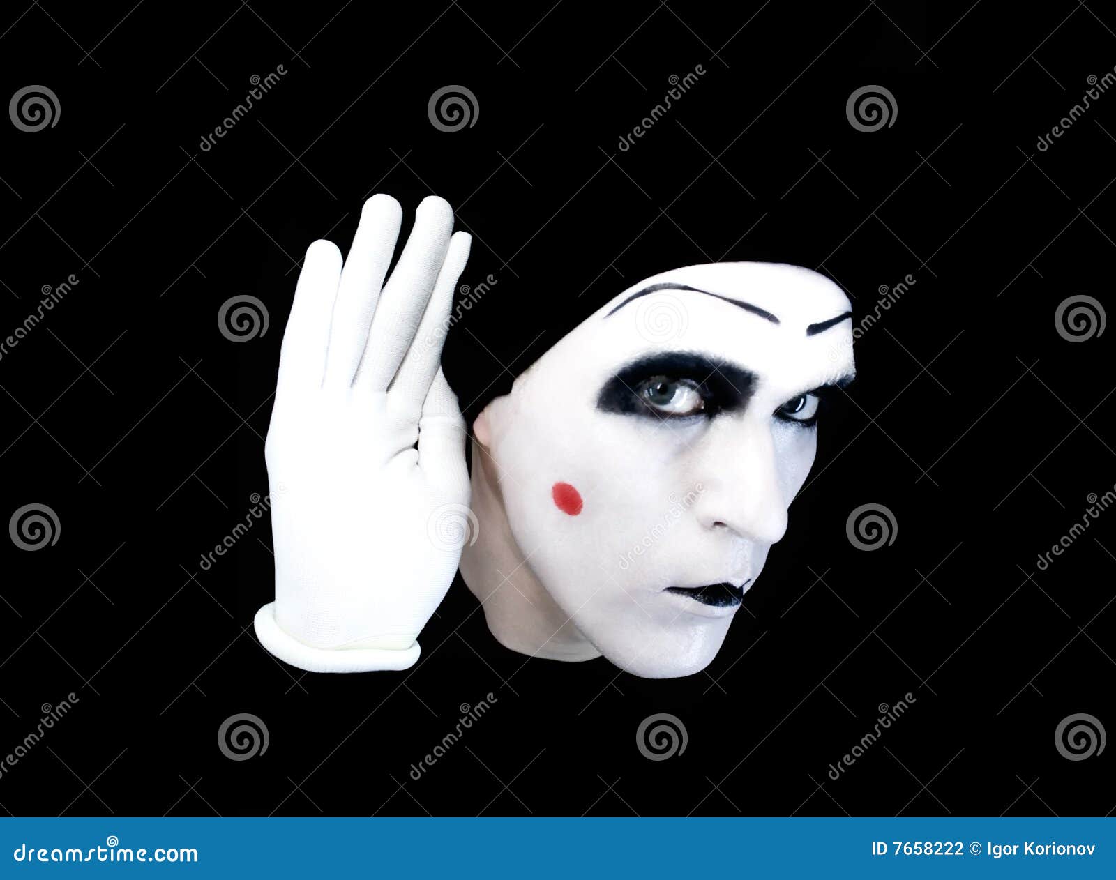 Portrait Of Overhearing Mime In White Gloves Stock Photo Image of