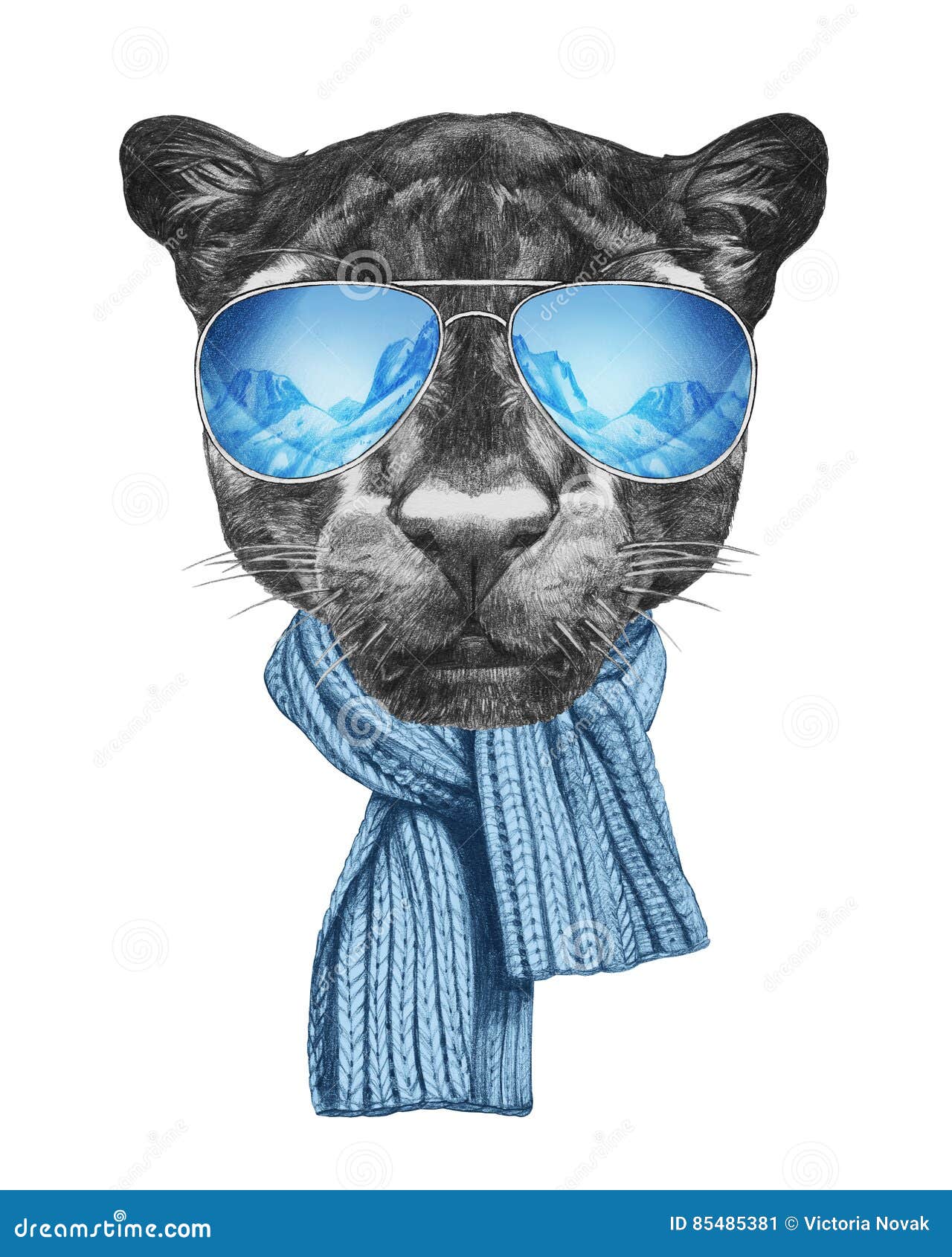 Portrait of Panther with Mirror Sunglasses and Scarf. Stock ...