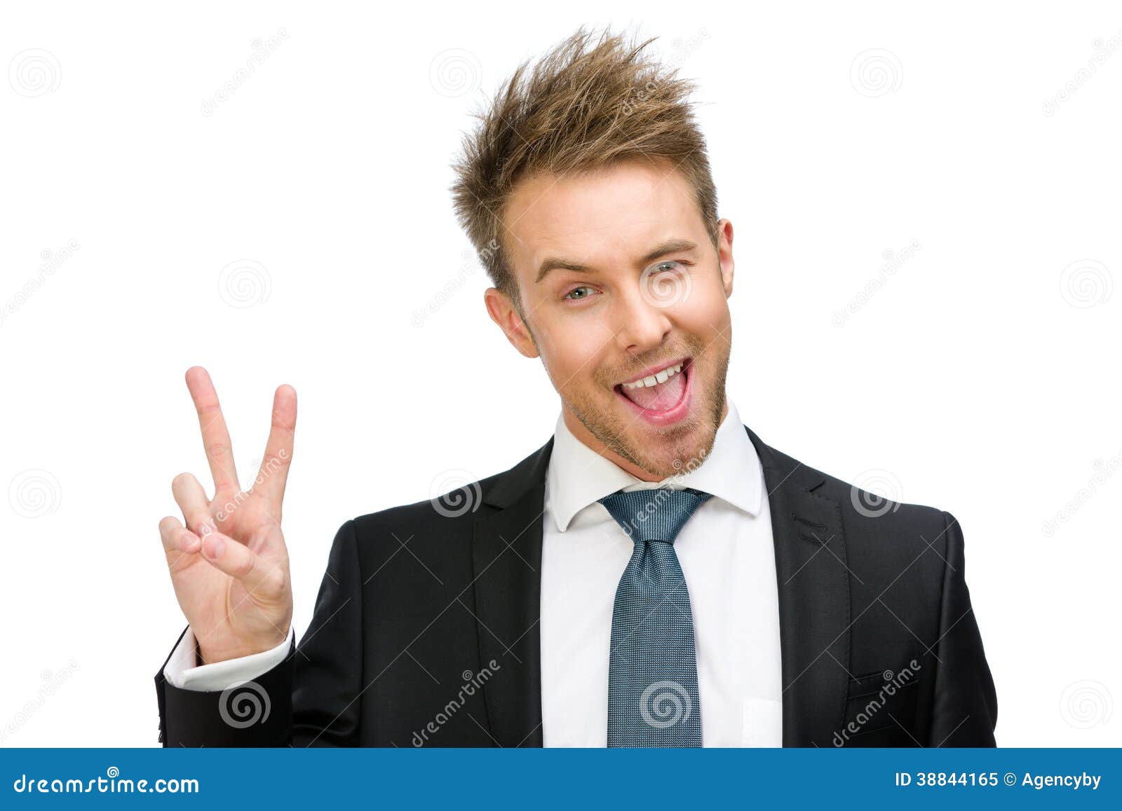 Portrait of Peace Gesturing Manager Stock Image - Image of horizontal ...
