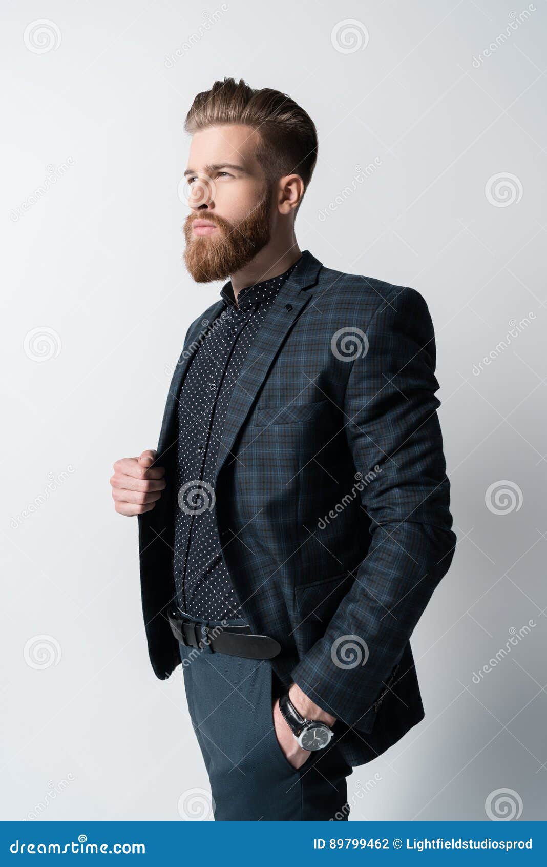 Portrait of Pensive Elegant Bearded Man in Suit Stock Photo - Image of ...