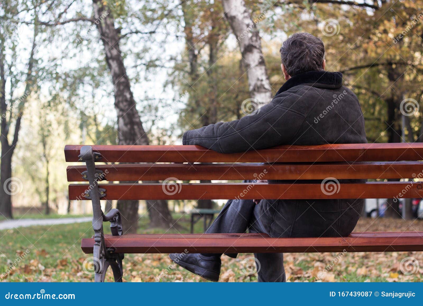 Old Man Sitting On Park Bench