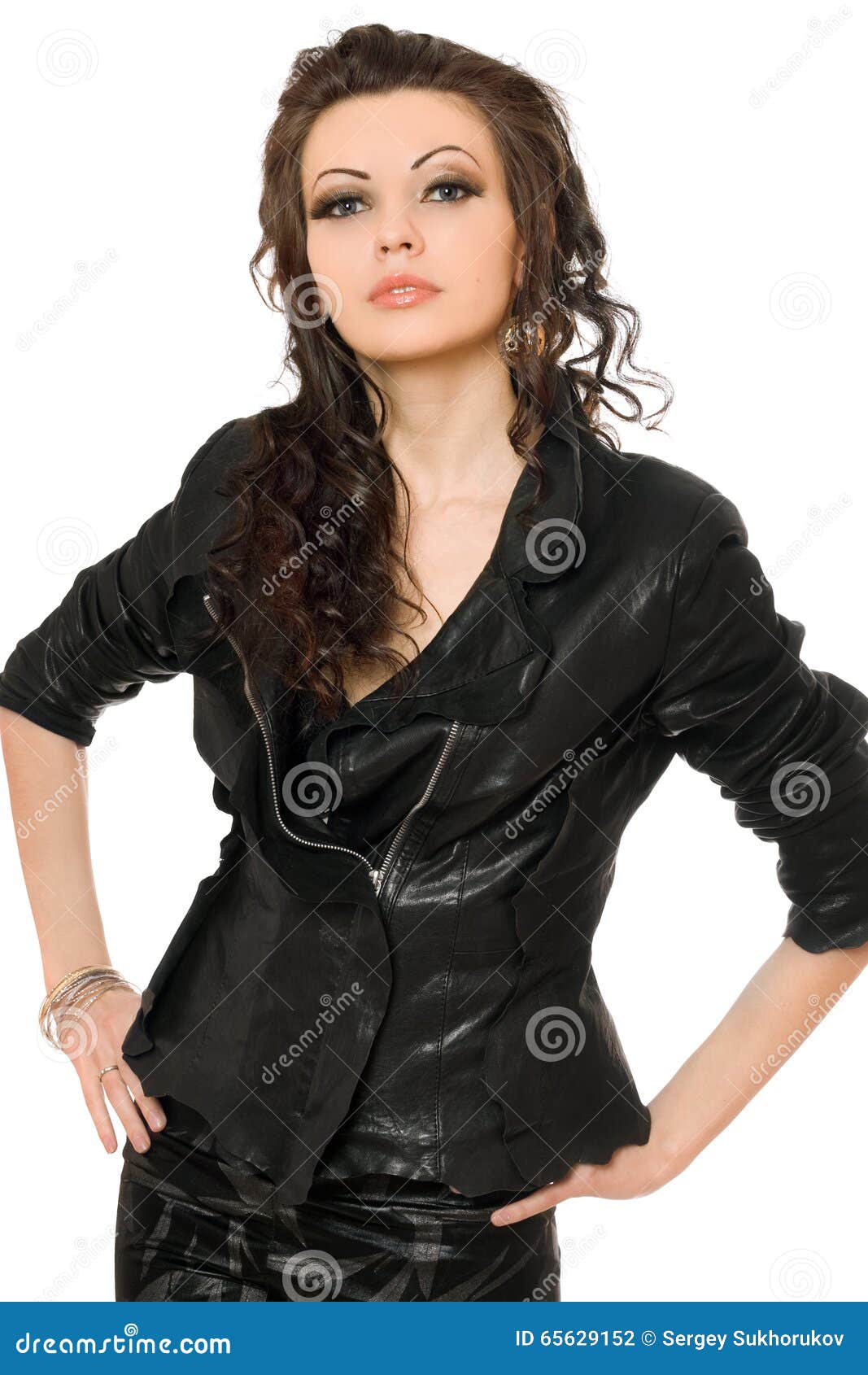 Portrait of Perfect Young Brunette in Black Clothes. Isolated Stock ...