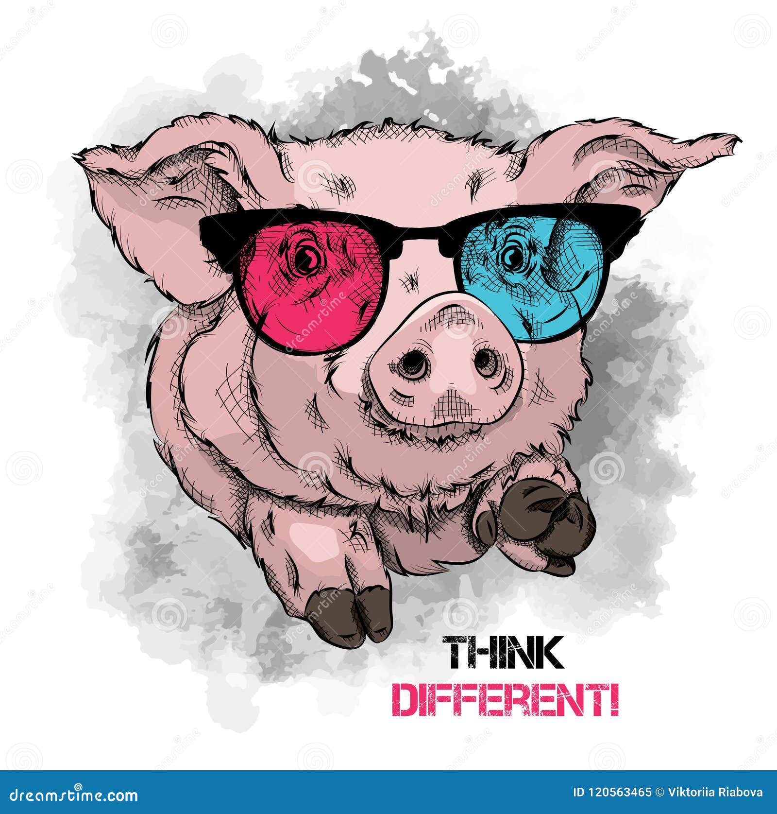 A Painted Funny Pig with Glasses and in Christmas Hat. Vector Illustration. it Can Be Used As a Print on Clothes or As Part of the Stock Vector - Illustration of hand, A Painted Funny Pig with Glasses and in Christmas Hat. Vector Illustration. it Can Be Used As a Print on Clothes or As Part of the Stock Vector - Illustration of hand,