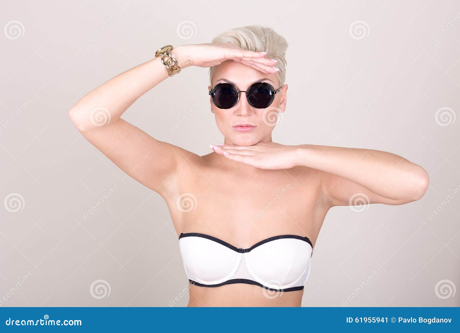 Portrait Platinum Blonde With Sunglasses Stock Image Image Of Breast