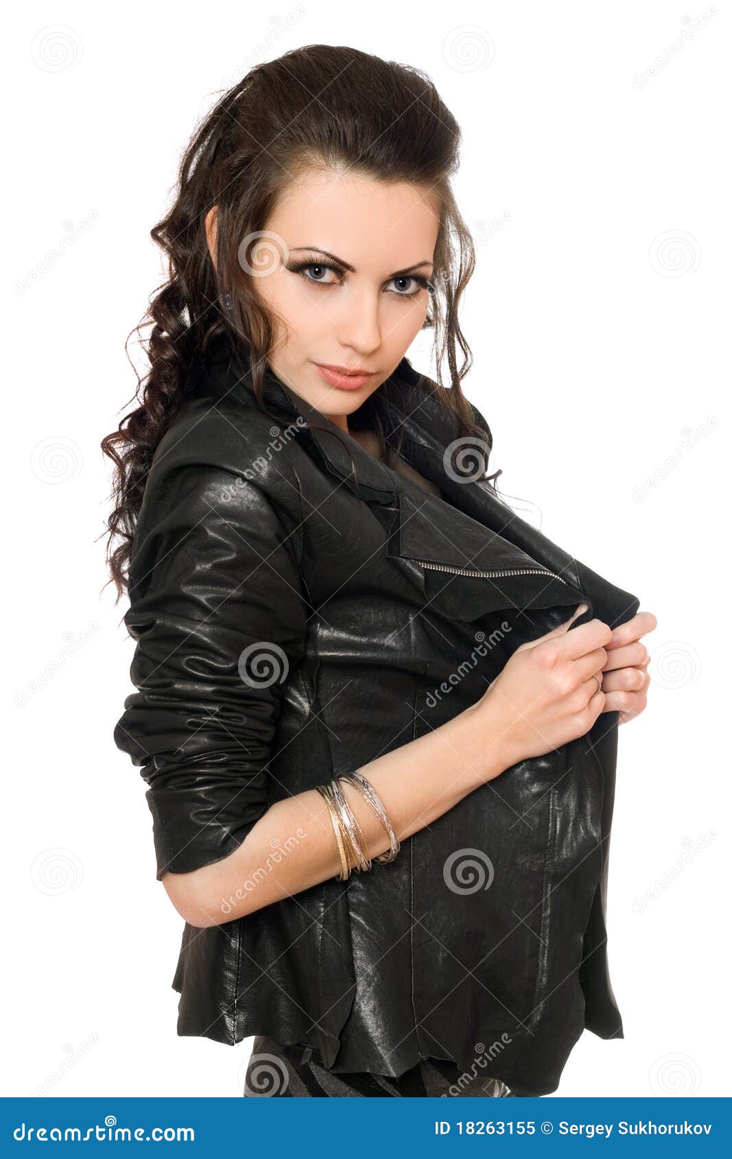 Portrait of Playful Brunette in Black Clothes Stock Image - Image of ...