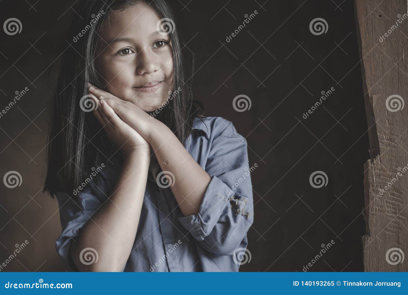 Portrait of a Poor Little Thailand Girl Lost in Deep Thoughts ...