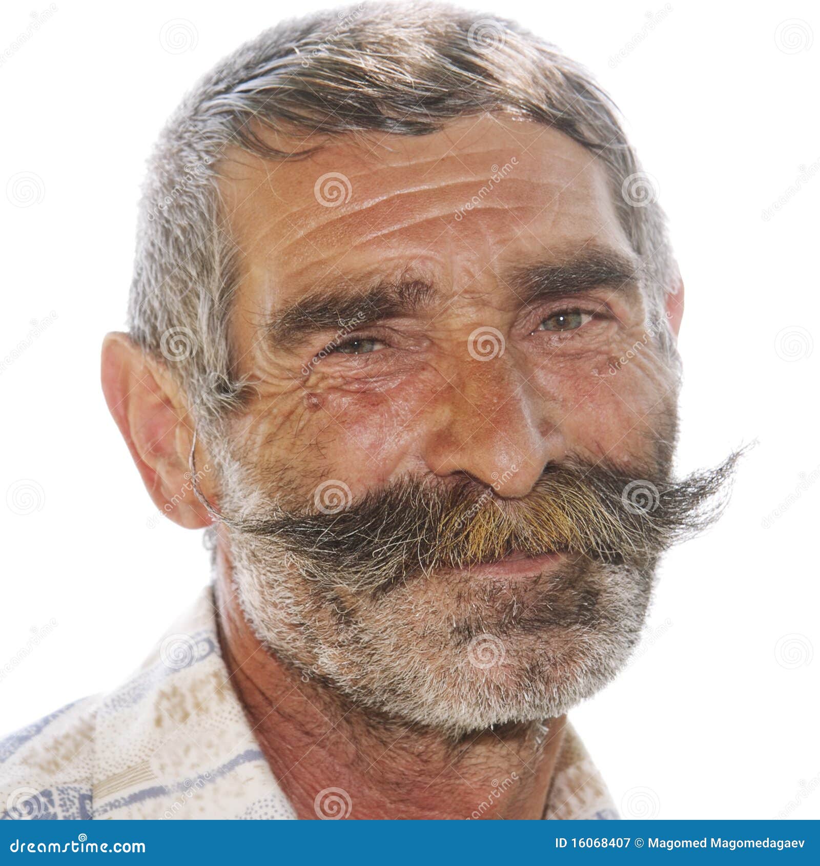 portrait of positive elderly man with moustaches