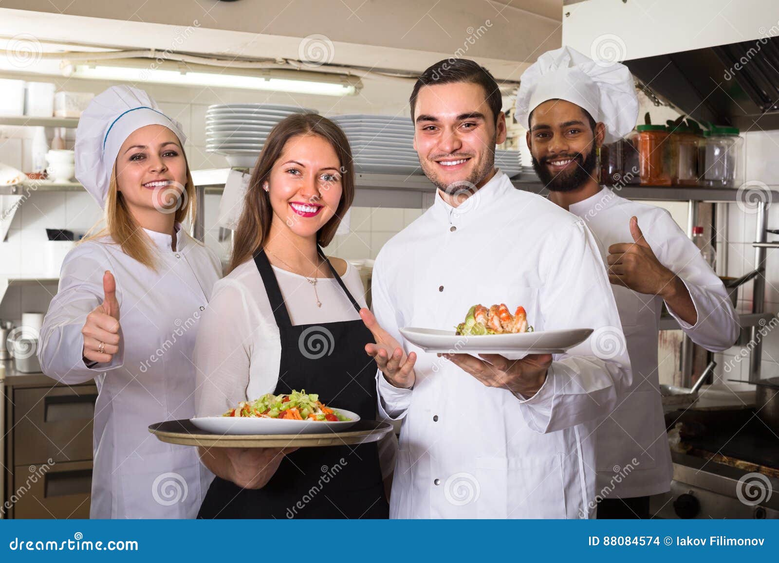 Portrait of Positive Kitchen Workers Stock Photo Image of female