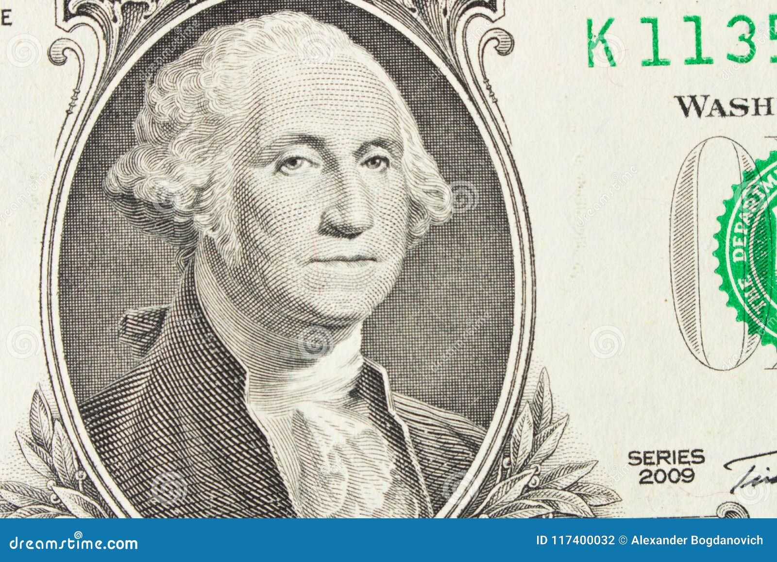 Portrait Of President George Washington On 1 Dollar Bill Close Stock