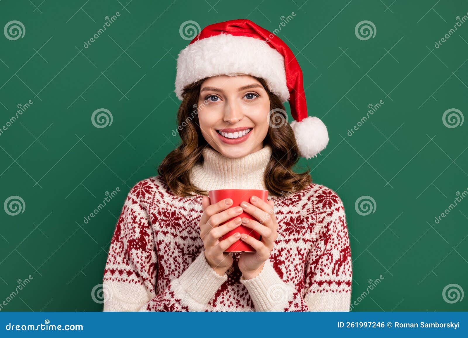 Portrait of Pretty Cheerful Girl Hands Hold Fresh Coffee Mug Toothy ...
