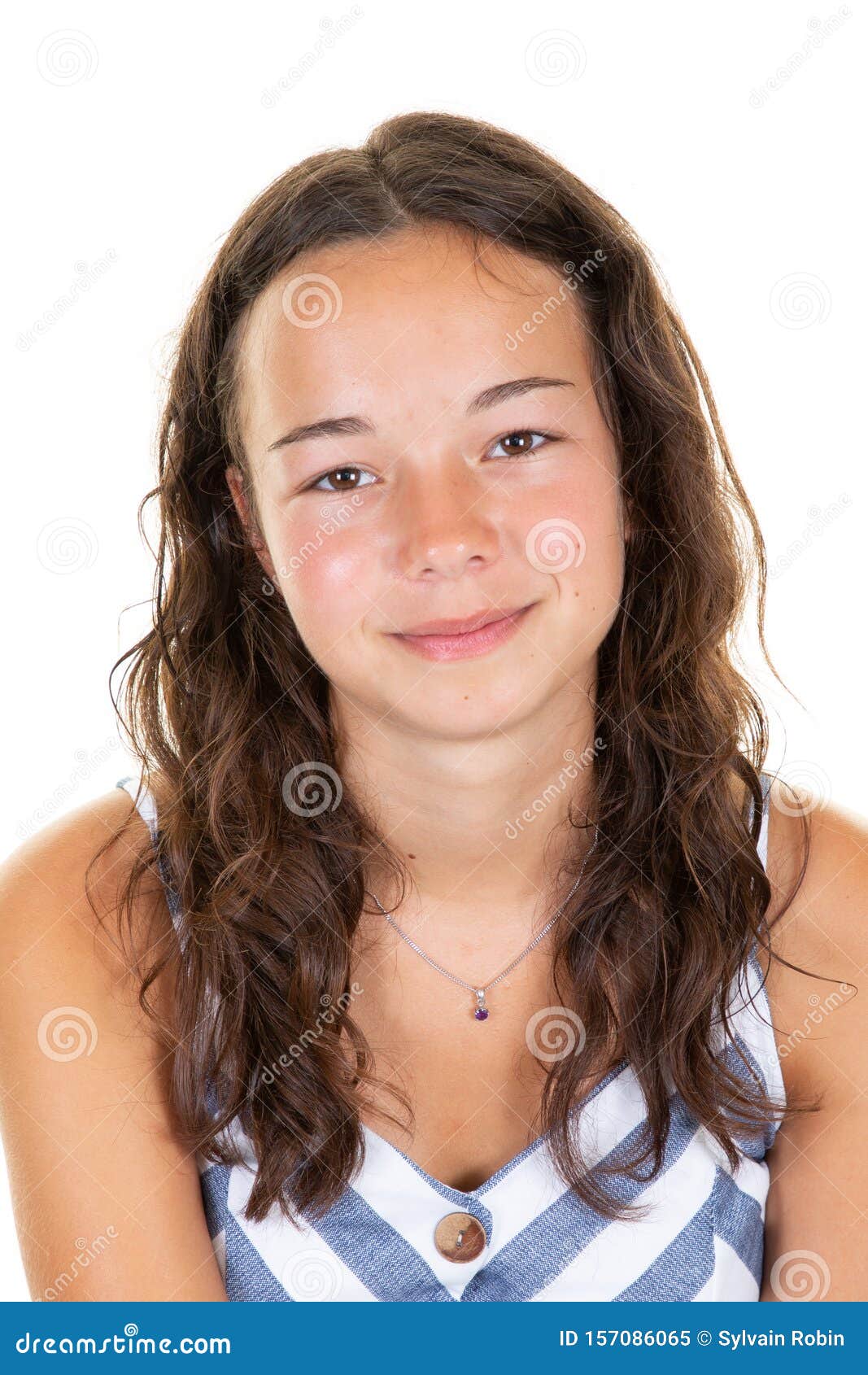 Portrait Of Pretty Cute Beauty Girl Teenage In Front Of White ...