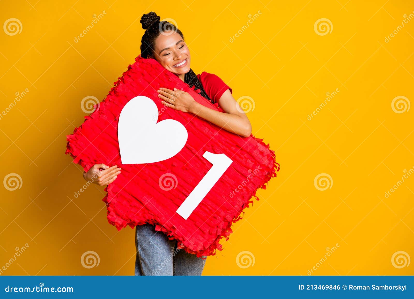 Portrait of Pretty Dreamy Cheerful Girl Holding Embracing Big Large