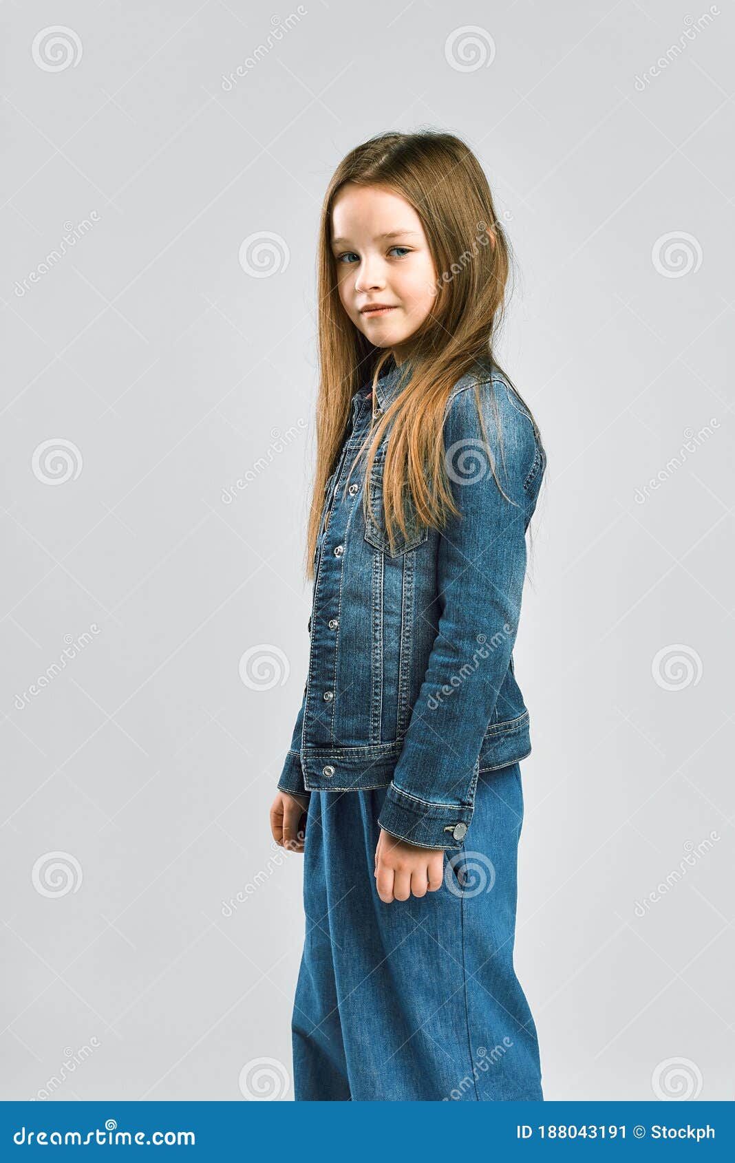 Portrait of a Pretty Little Girl. Child in a Denim Suit Stock Image ...