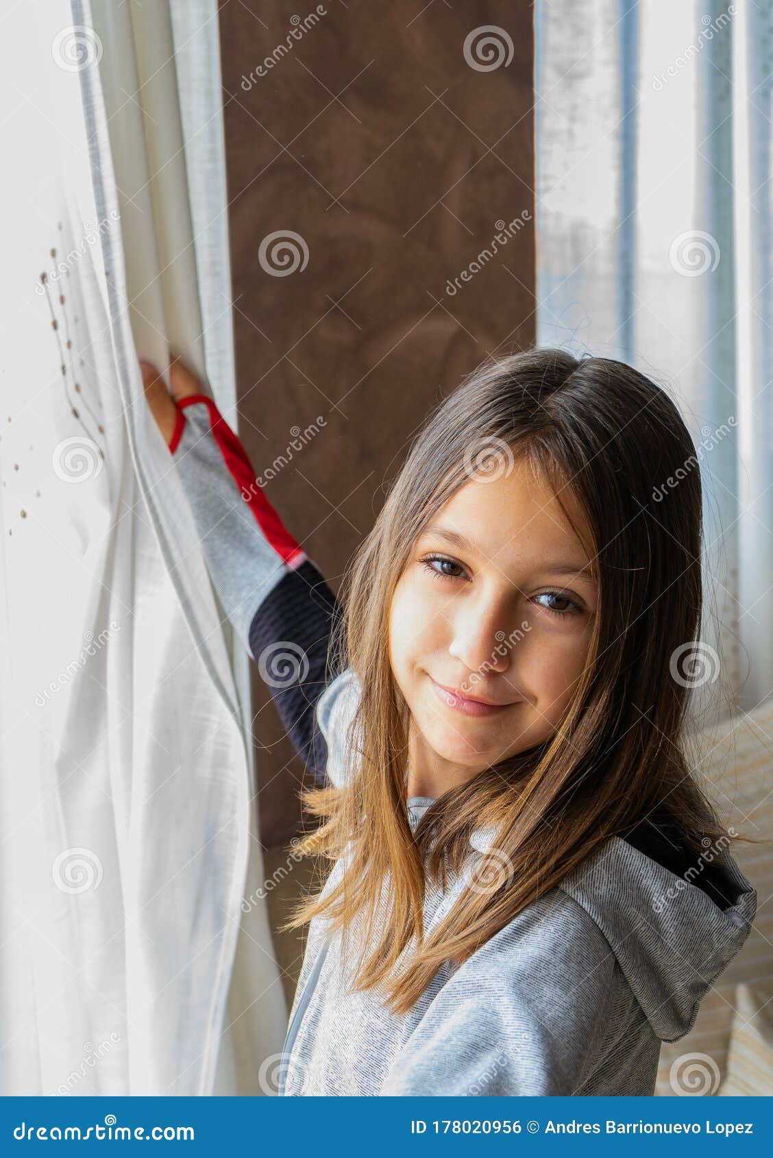 Portrait of Pretty Little Girl with Funny Attitude Looking Out the Window  Stock Photo - Image of happy, indoor: 178020956