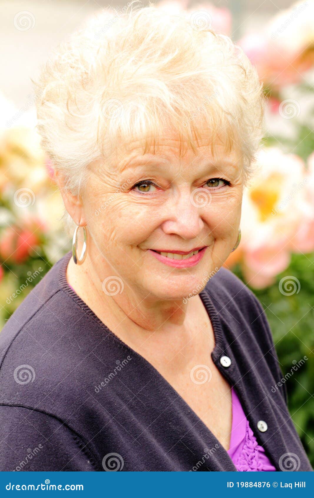 Portrait of a Pretty Older Lady with Flowers Stock Photo Image of