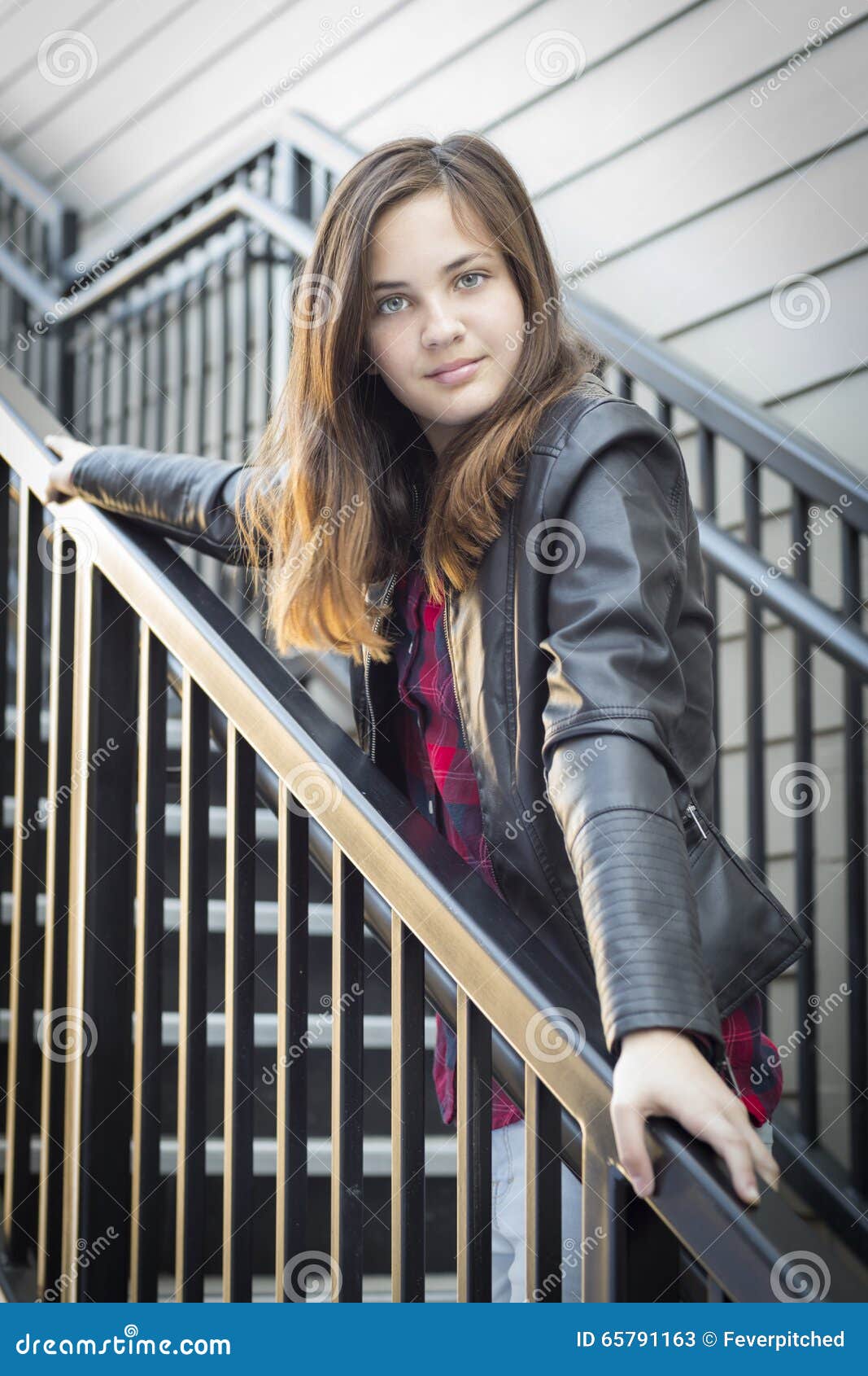 Teen Girl Wearing Leather Jacket