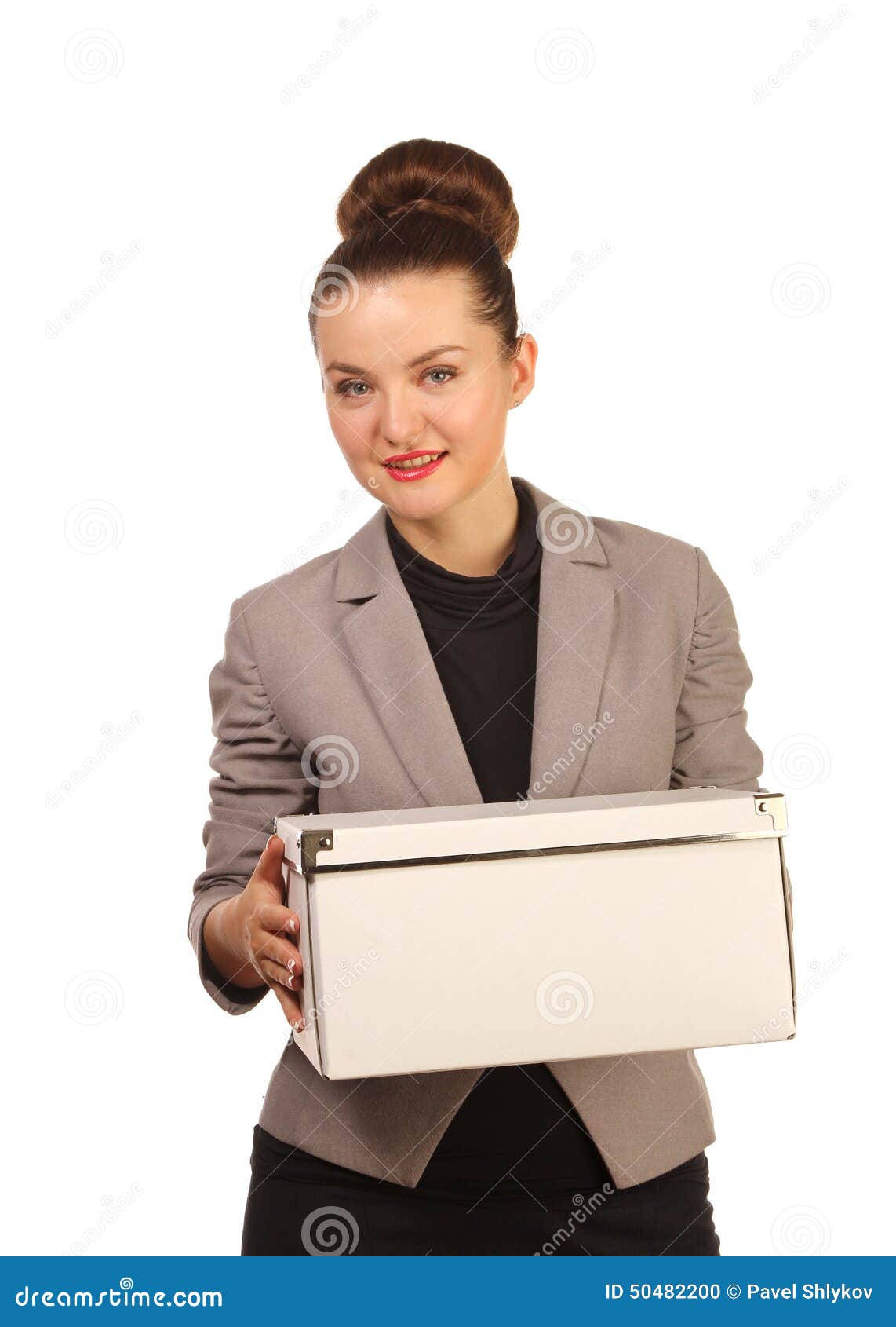 Portrait of Pretty Woman with Box Stock Photo Image of mood, alone
