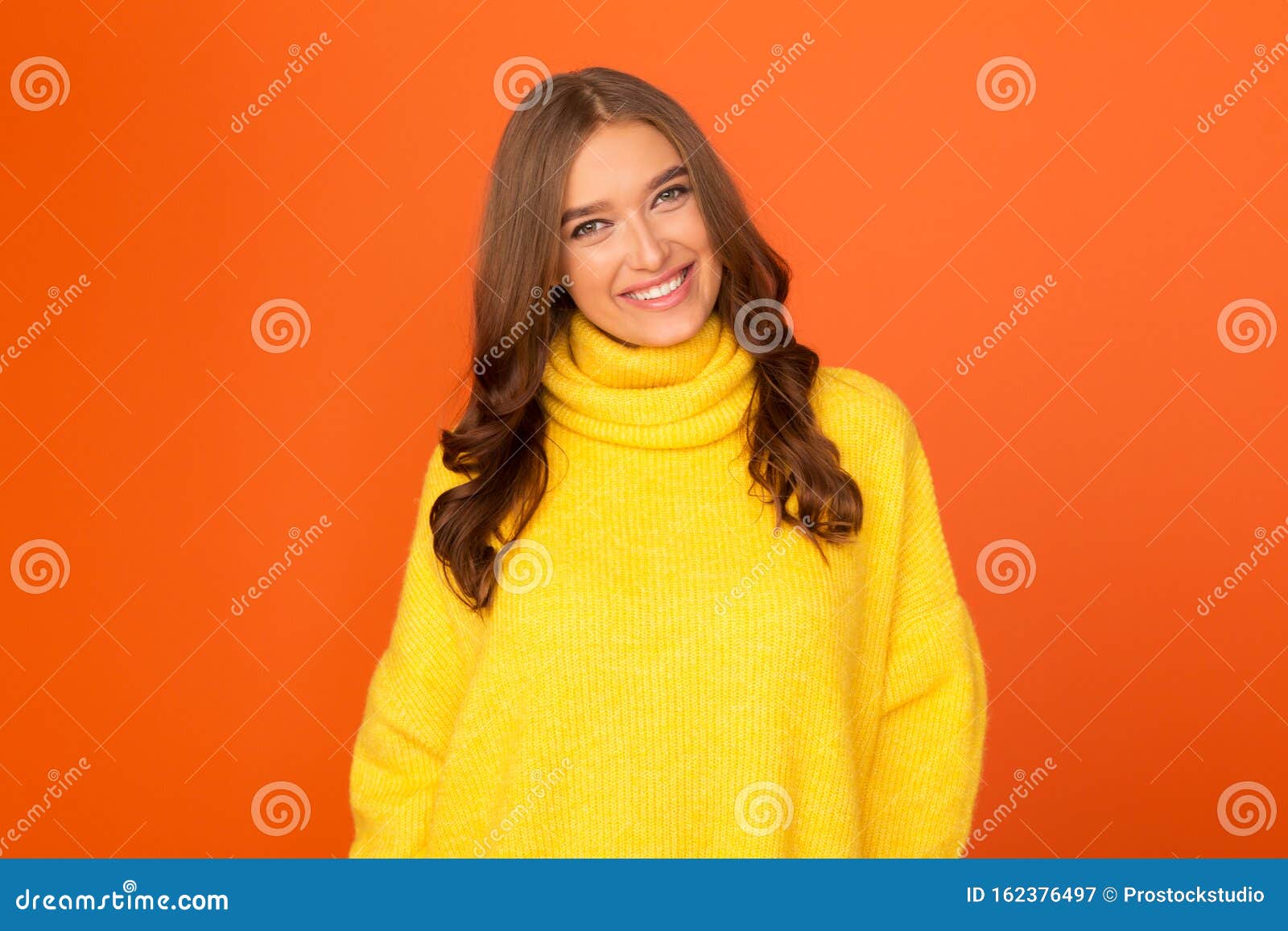 Portrait of Pretty Woman in Knitted Sweater, Smiling To Camera Stock ...