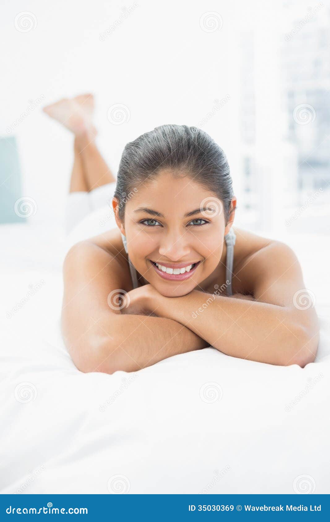 Portrait Of A Pretty Woman Lying In Bed Stock Image Image Of Young Foreground 35030369