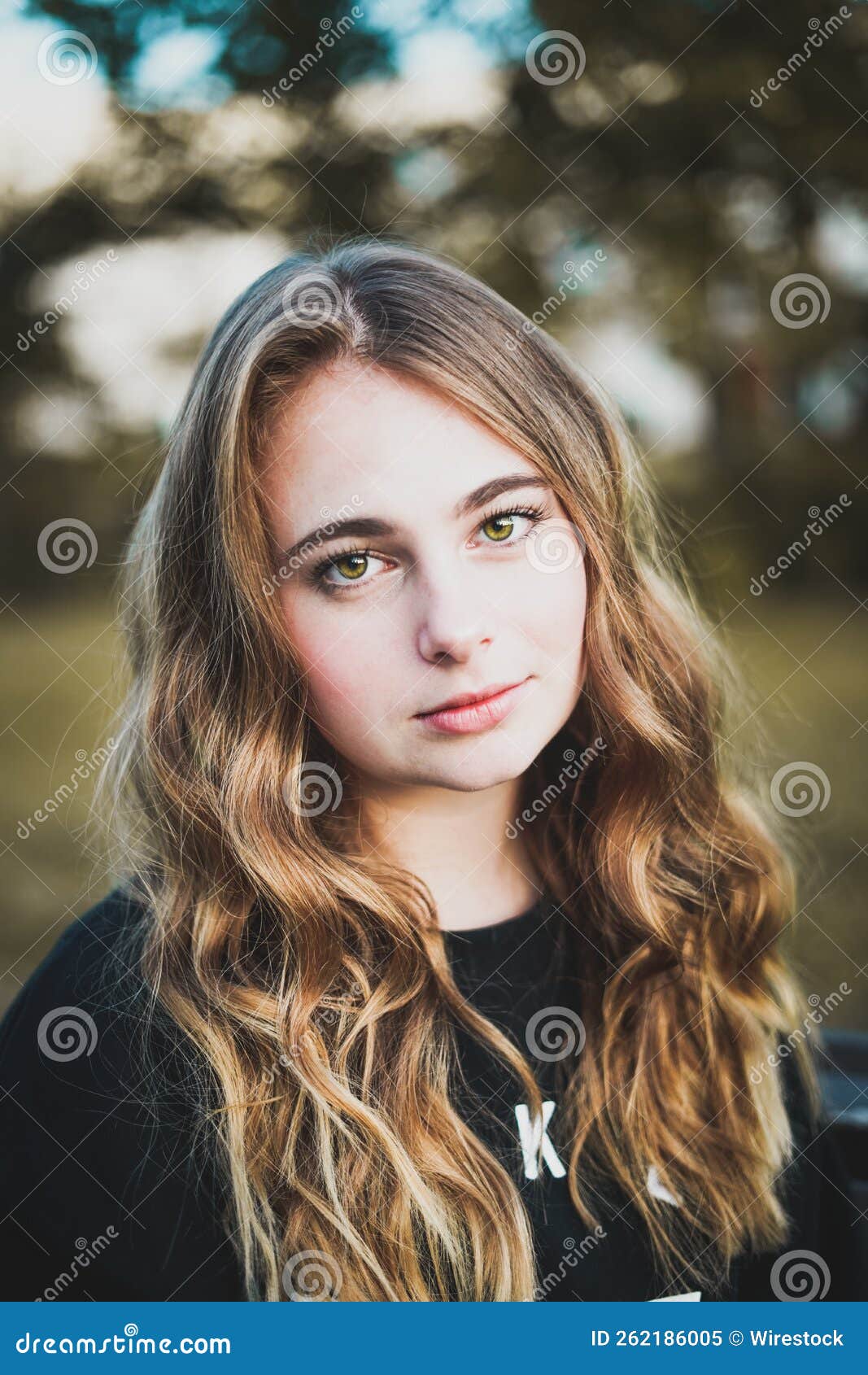 Portrait of a Pretty Young Girl with Blond Hair and Green Eyes Stock ...