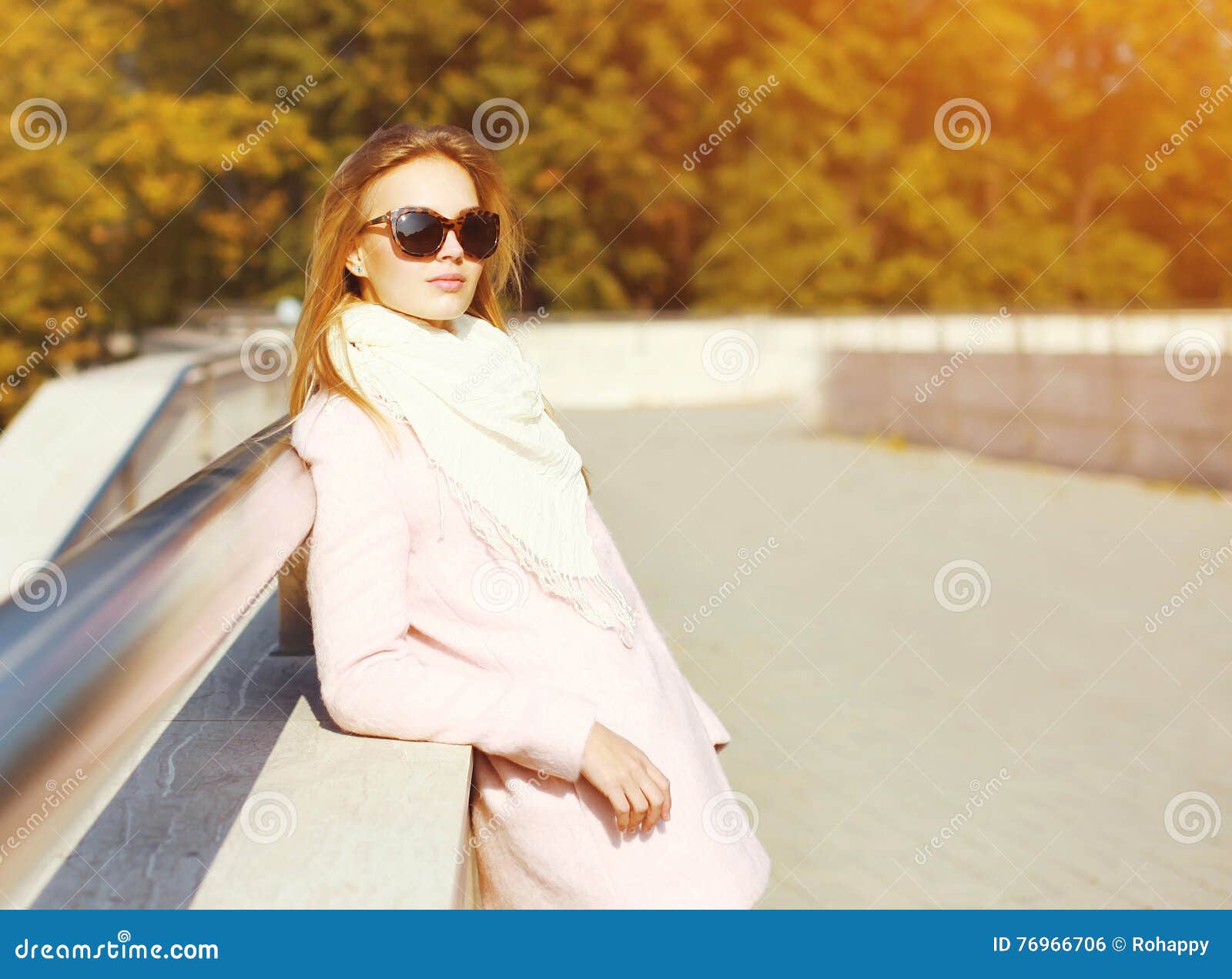 Portrait Pretty Young Woman in Warm Sunny Autumn Day Stock Photo ...